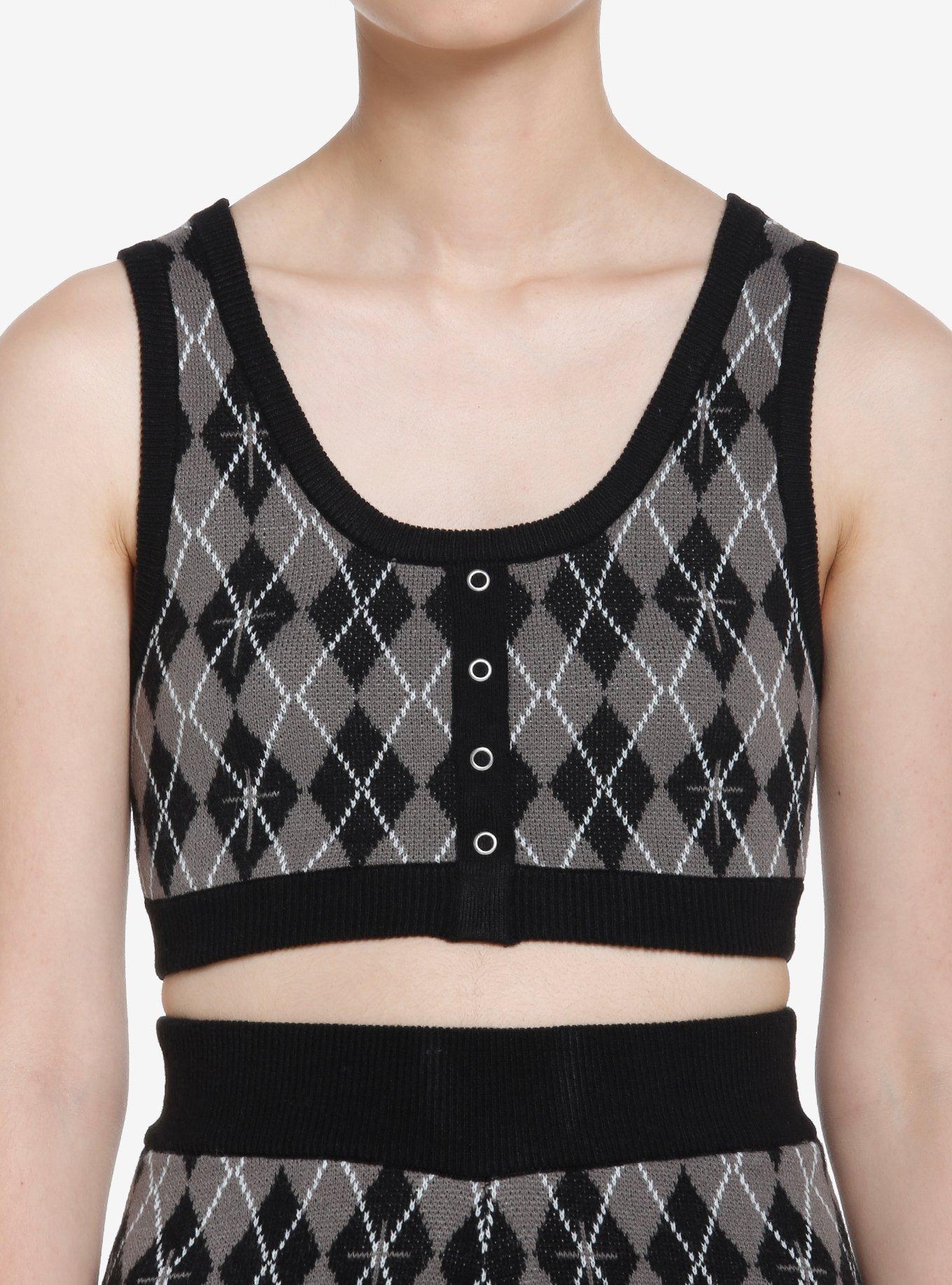 Cosmic Aura Goth Argyle Knit Girls Crop Cami, , hi-res