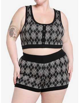 Cosmic Aura Black & Grey Argyle Knit Girls Cami Plus Size, , hi-res