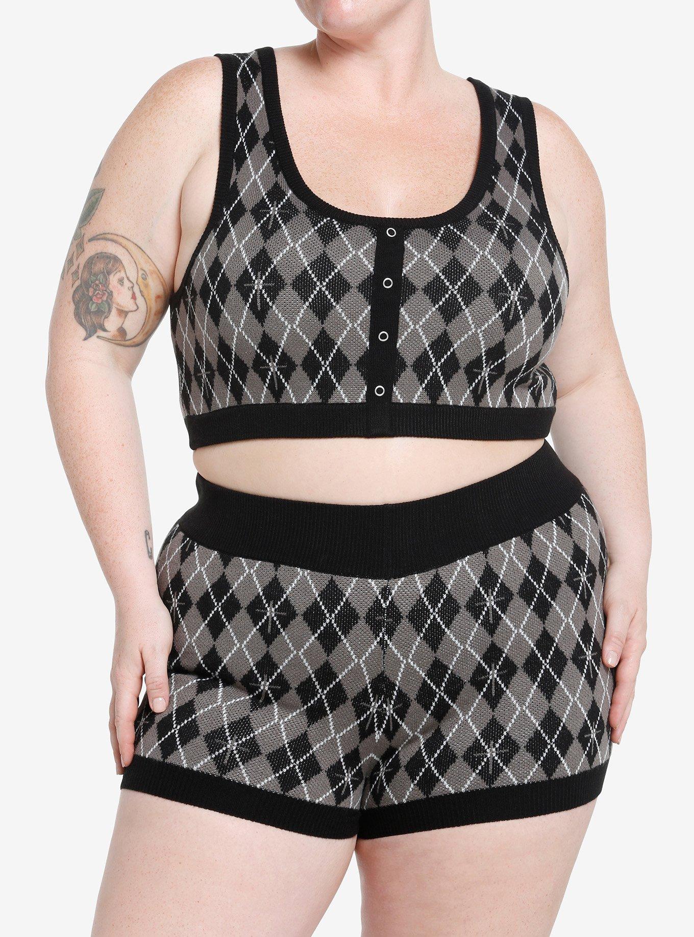 Cosmic Aura Black & Grey Argyle Knit Girls Cami Plus Size, , hi-res