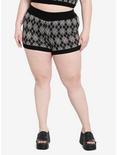 Cosmic Aura Black & Grey Argyle Knit Girls Shorts Plus Size, BLACK, hi-res