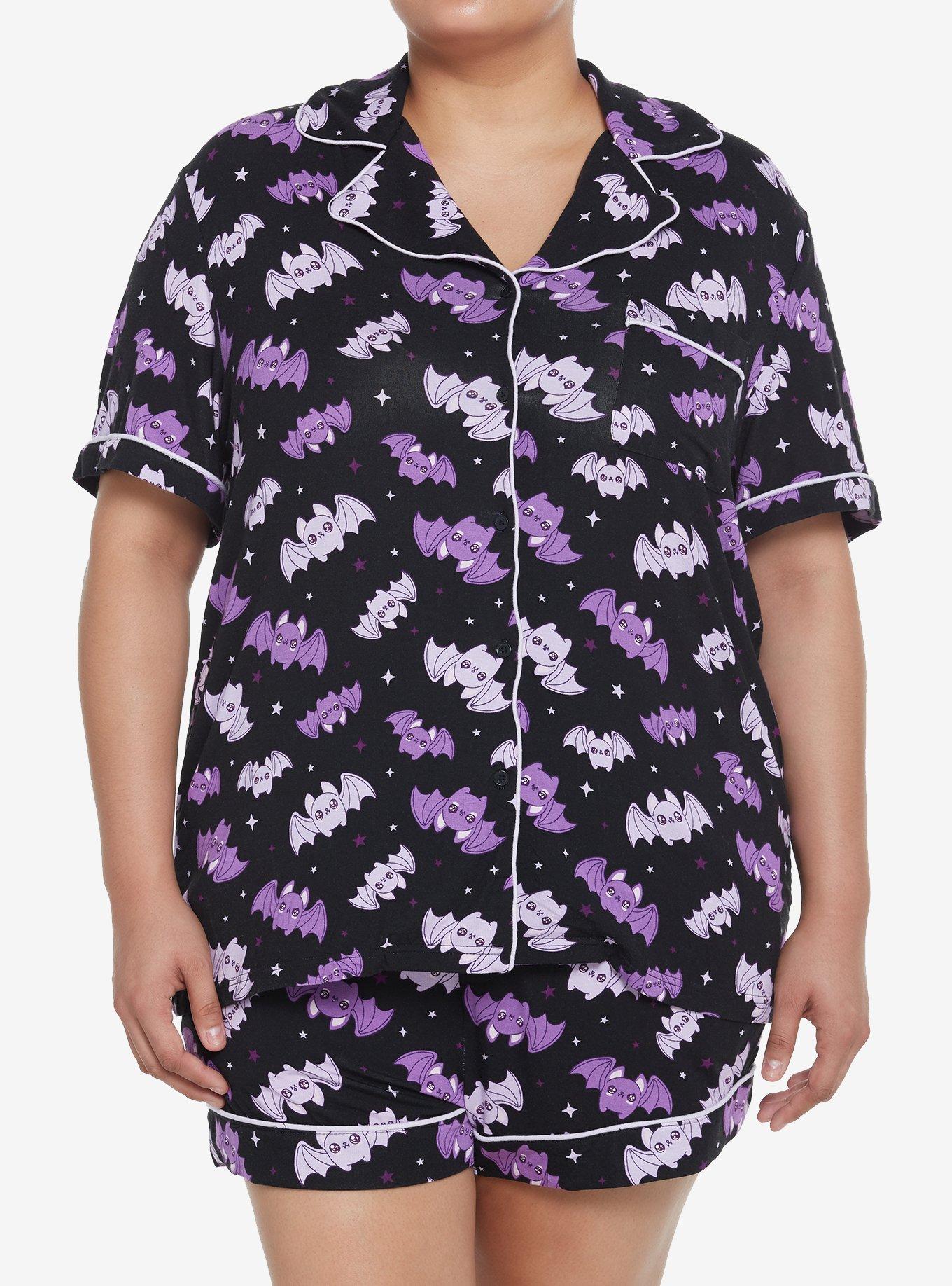 Purple Kawaii Bats Girls Lounge Set Plus Size, MULTI, hi-res