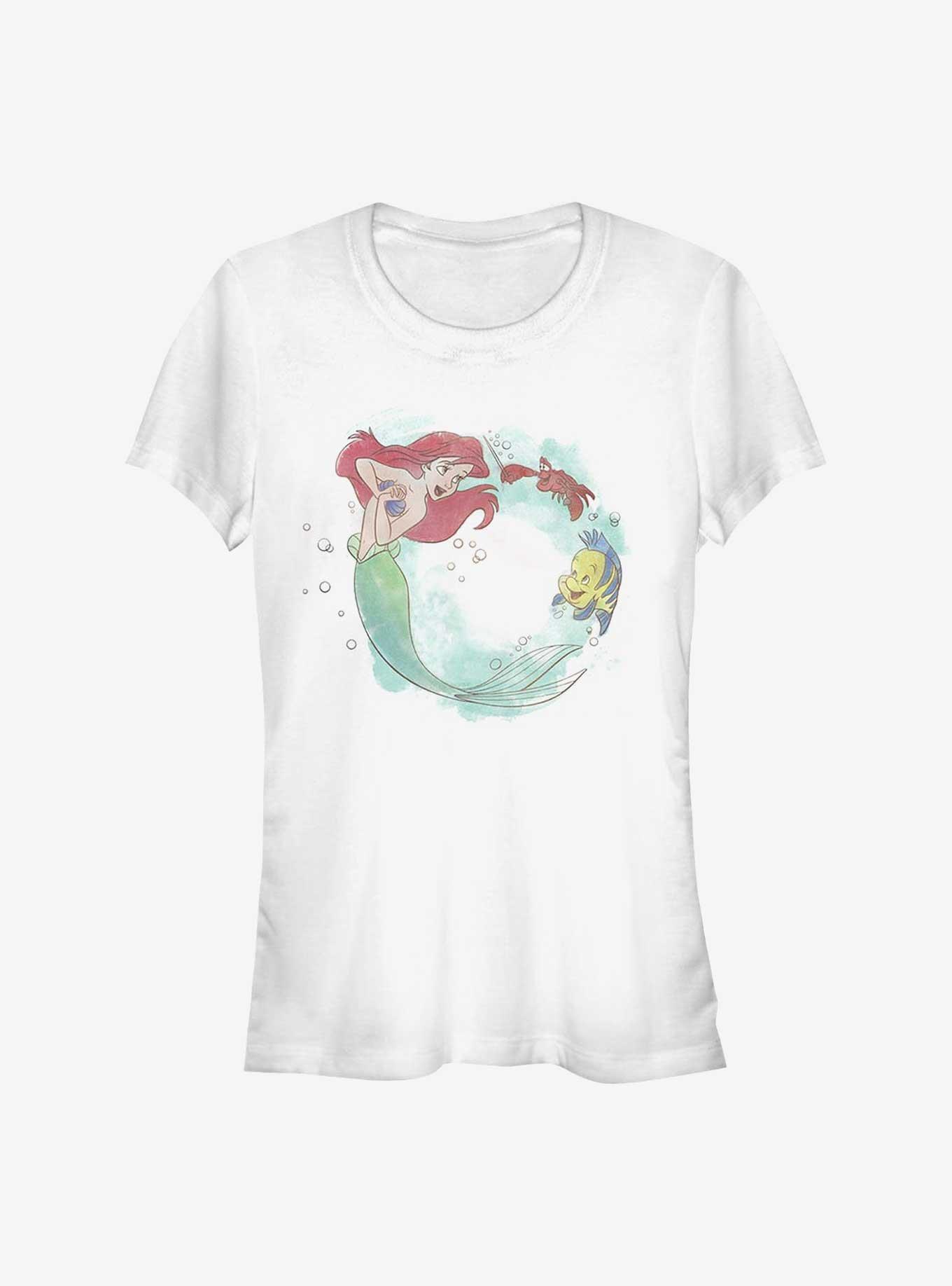 Disney The Little Mermaid Ariel, Flounder, and Sebastian Girls T-Shirt, WHITE, hi-res