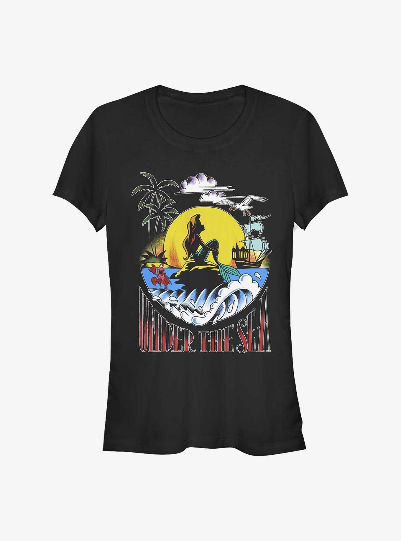 Disney The Little Mermaid Under The Sea Sunset Poster Girls T-Shirt, BLACK, hi-res