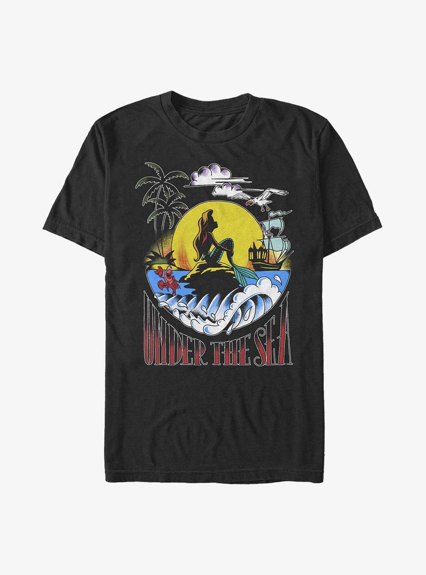 Disney The Little Mermaid Under The Sea Sunset Poster T-Shirt, BLACK, hi-res