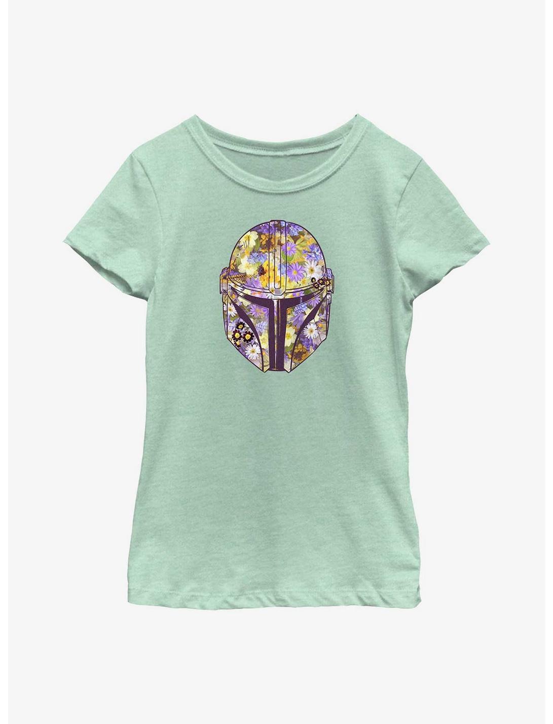 Star Wars The Mandalorian Floral Helmet Youth Girls T-Shirt, MINT, hi-res