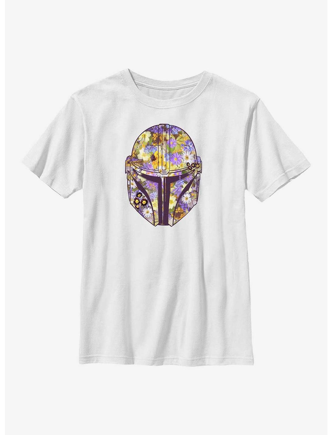 Star Wars The Mandalorian Floral Helmet Youth T-Shirt, WHITE, hi-res