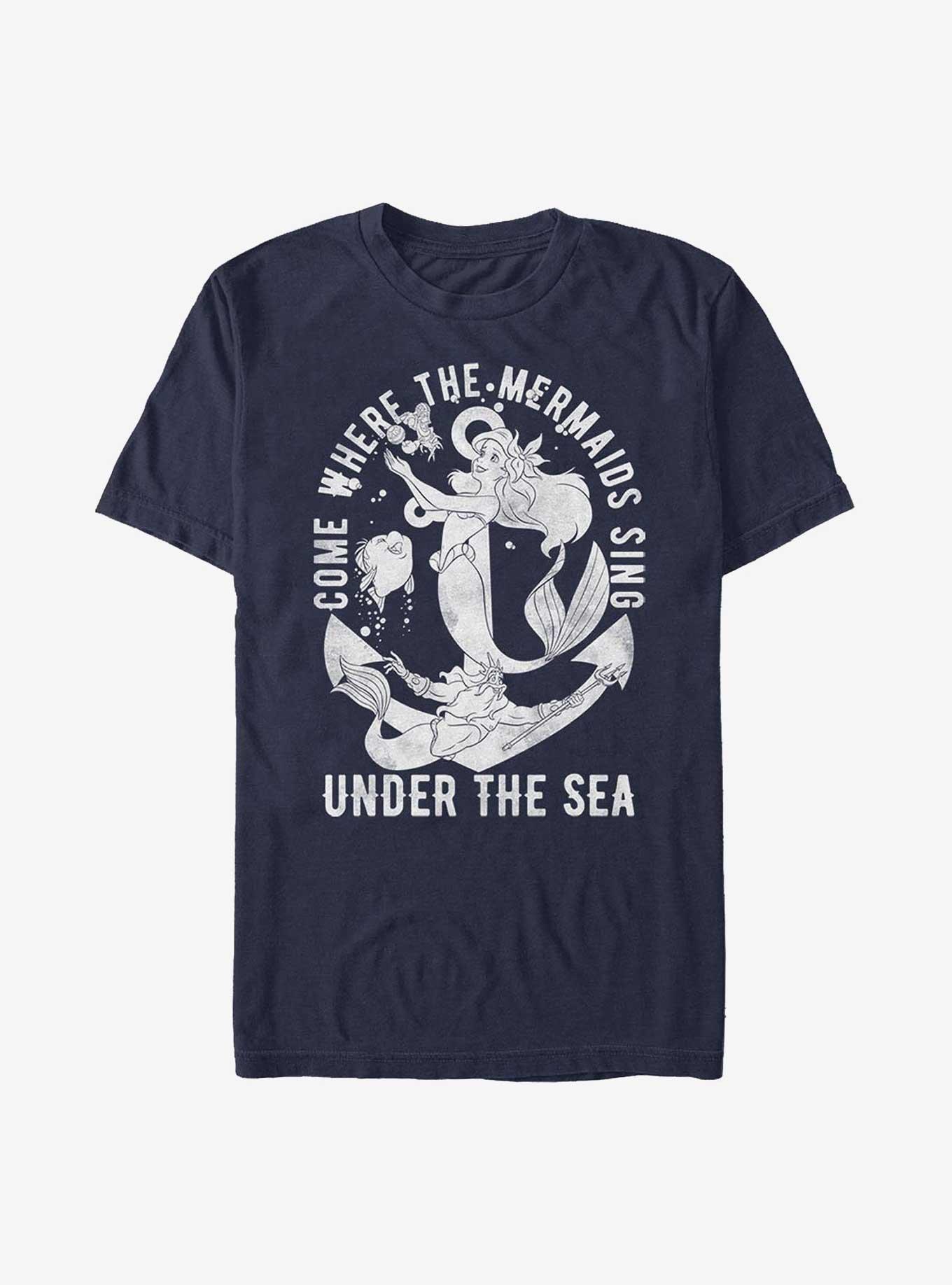 Disney The Little Mermaid Under The Sea Where The Mermaids Sing T-Shirt, NAVY, hi-res