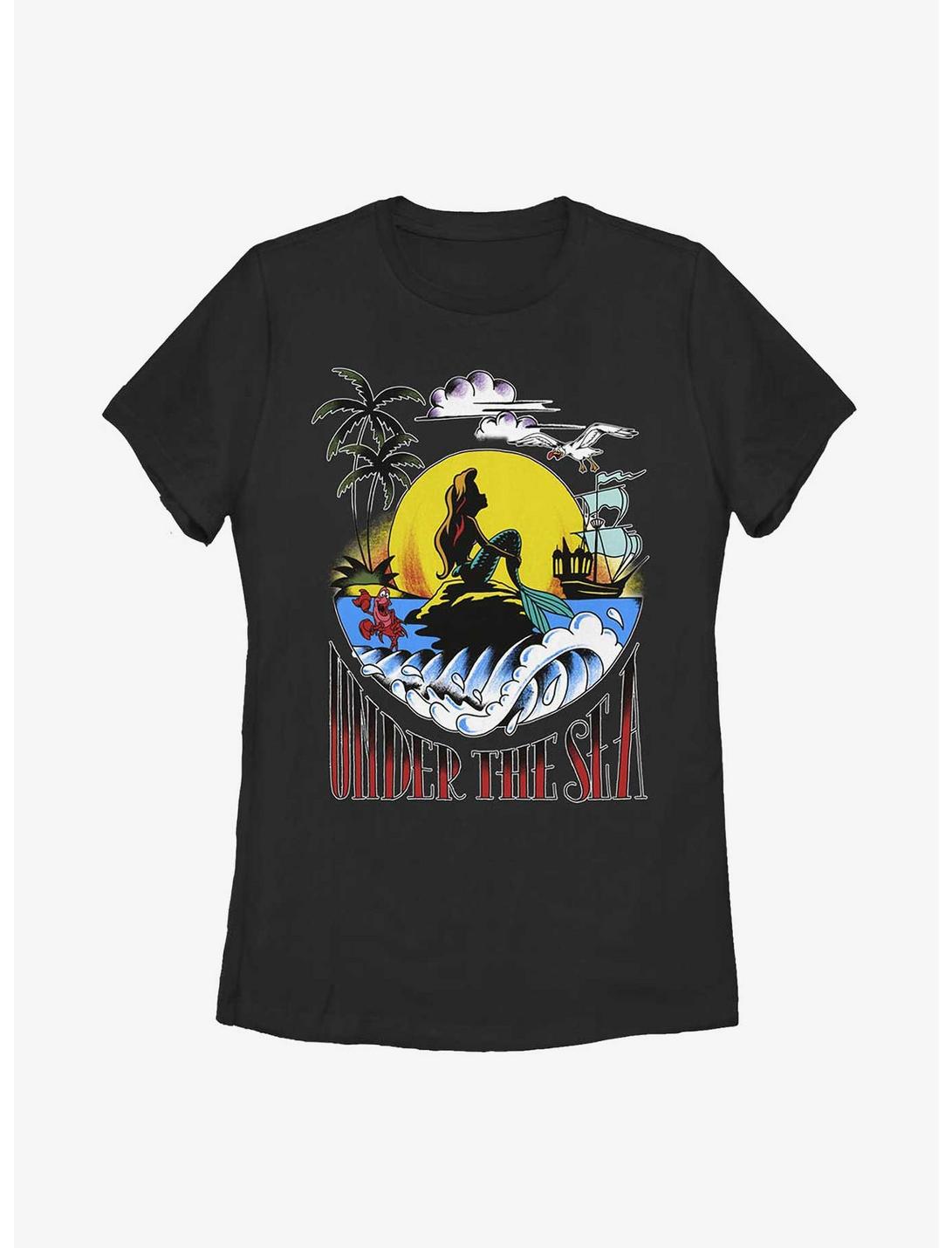 Disney The Little Mermaid Under The Sea Sunset Poster Womens T-Shirt, BLACK, hi-res