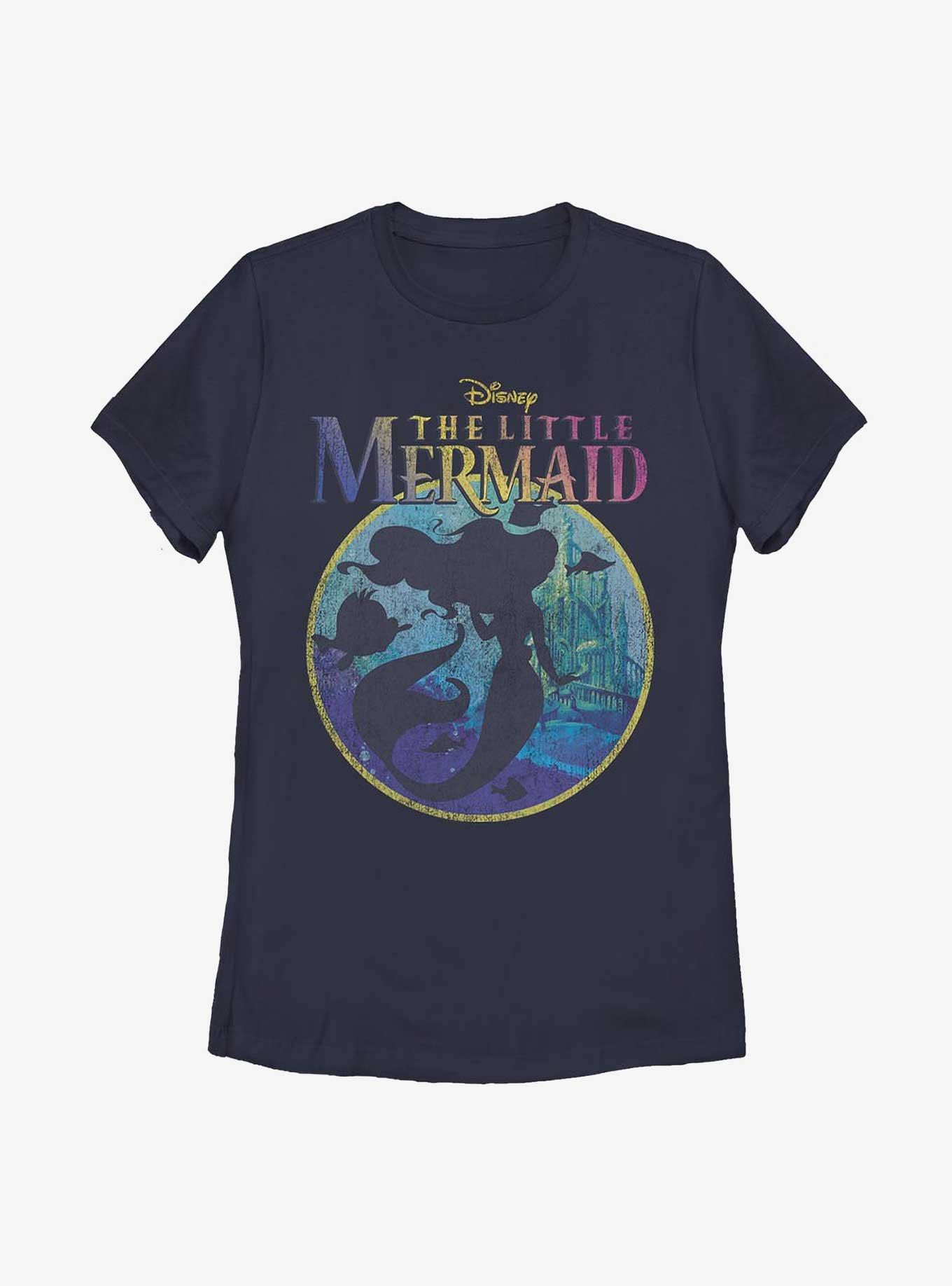 Disney The Little Mermaid Title Silhouette Womens T-Shirt, NAVY, hi-res