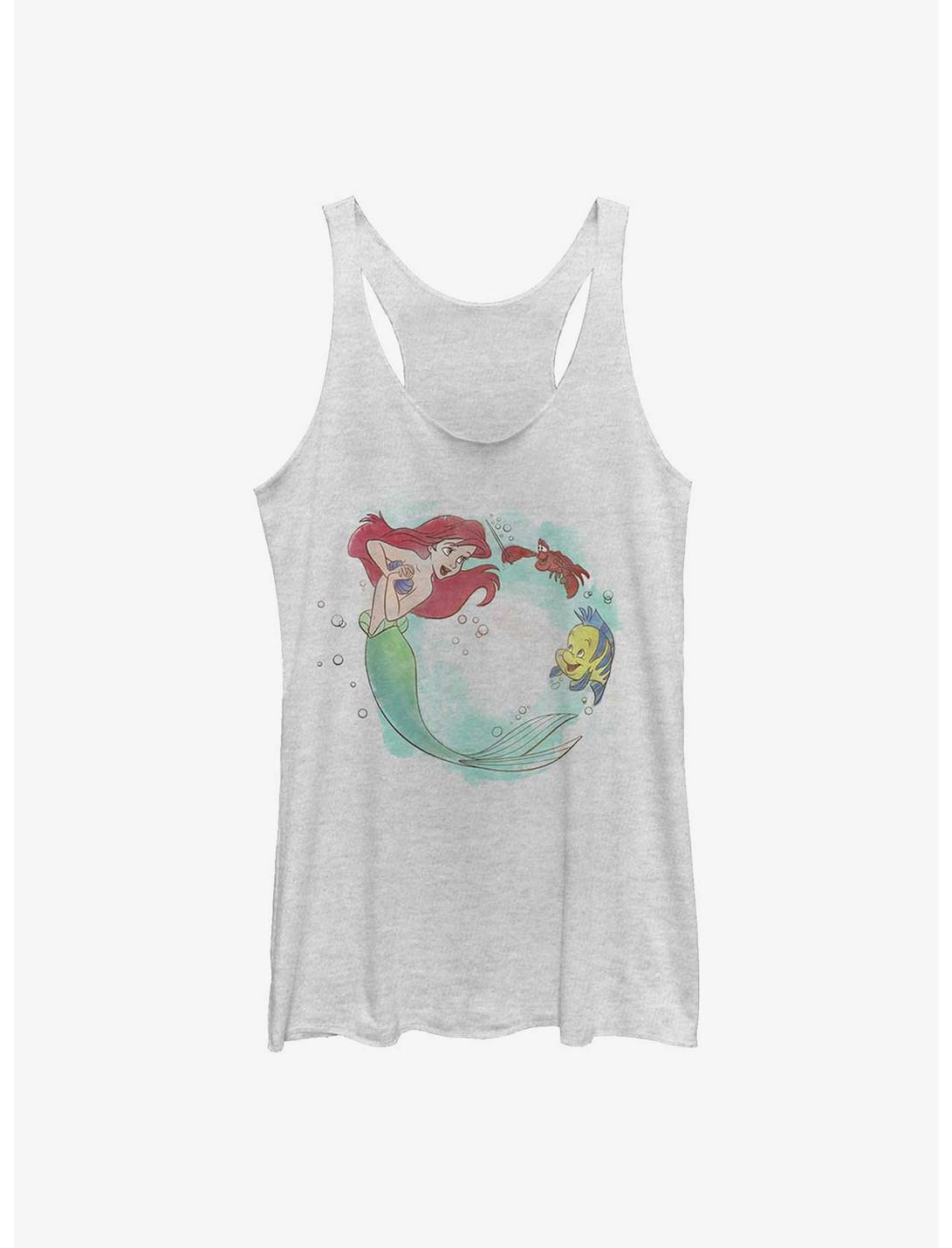 Disney The Little Mermaid Ariel, Flounder, and Sebastian Womens Tank Top, WHITE HTR, hi-res
