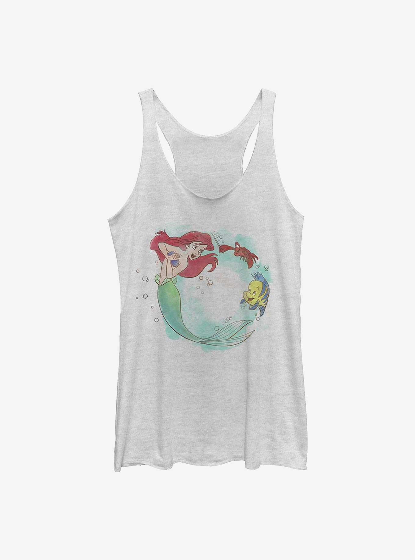 Disney The Little Mermaid Ariel, Flounder, and Sebastian Womens Tank Top, WHITE HTR, hi-res