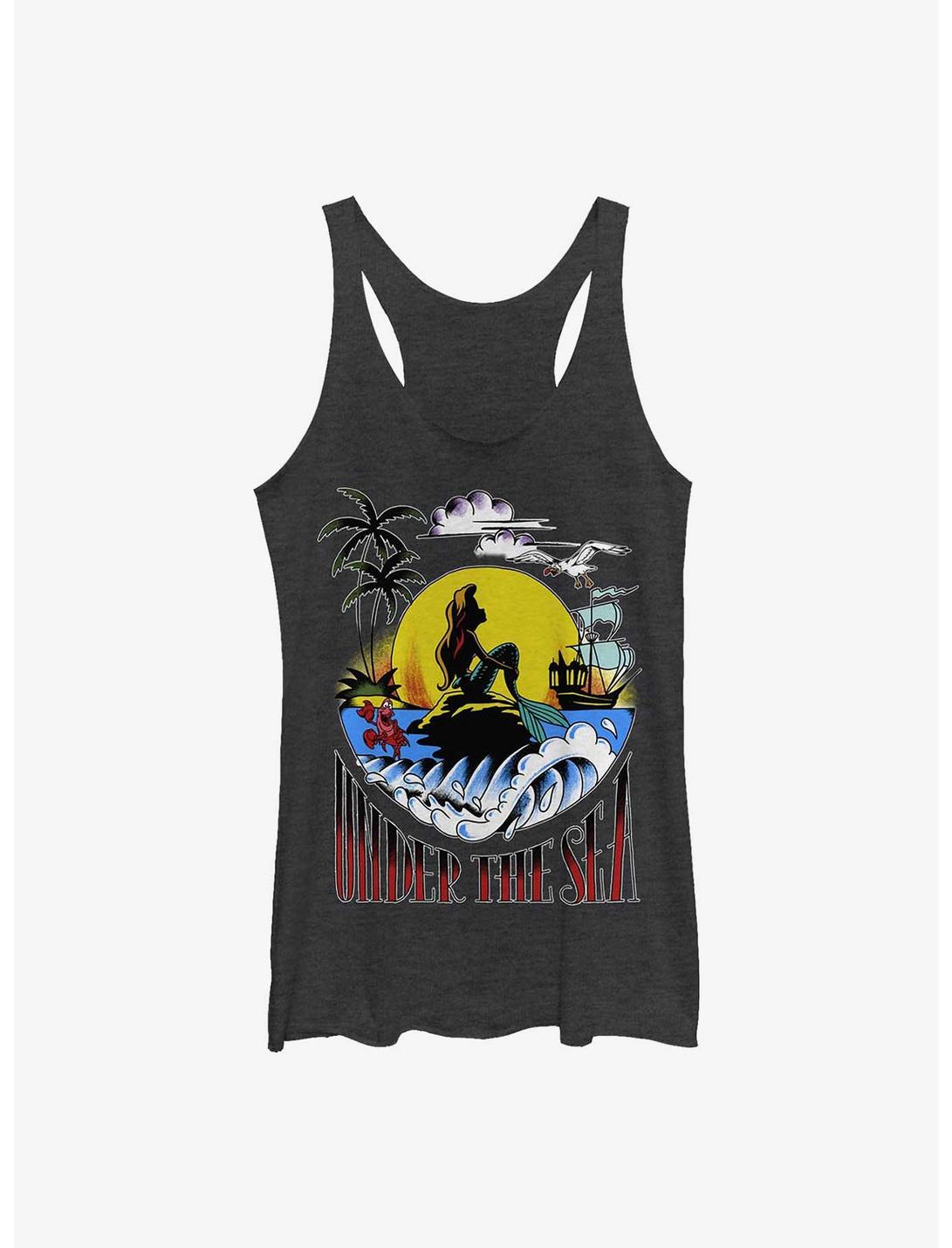 Disney The Little Mermaid Under The Sea Sunset Poster Womens Tank Top, BLK HTR, hi-res