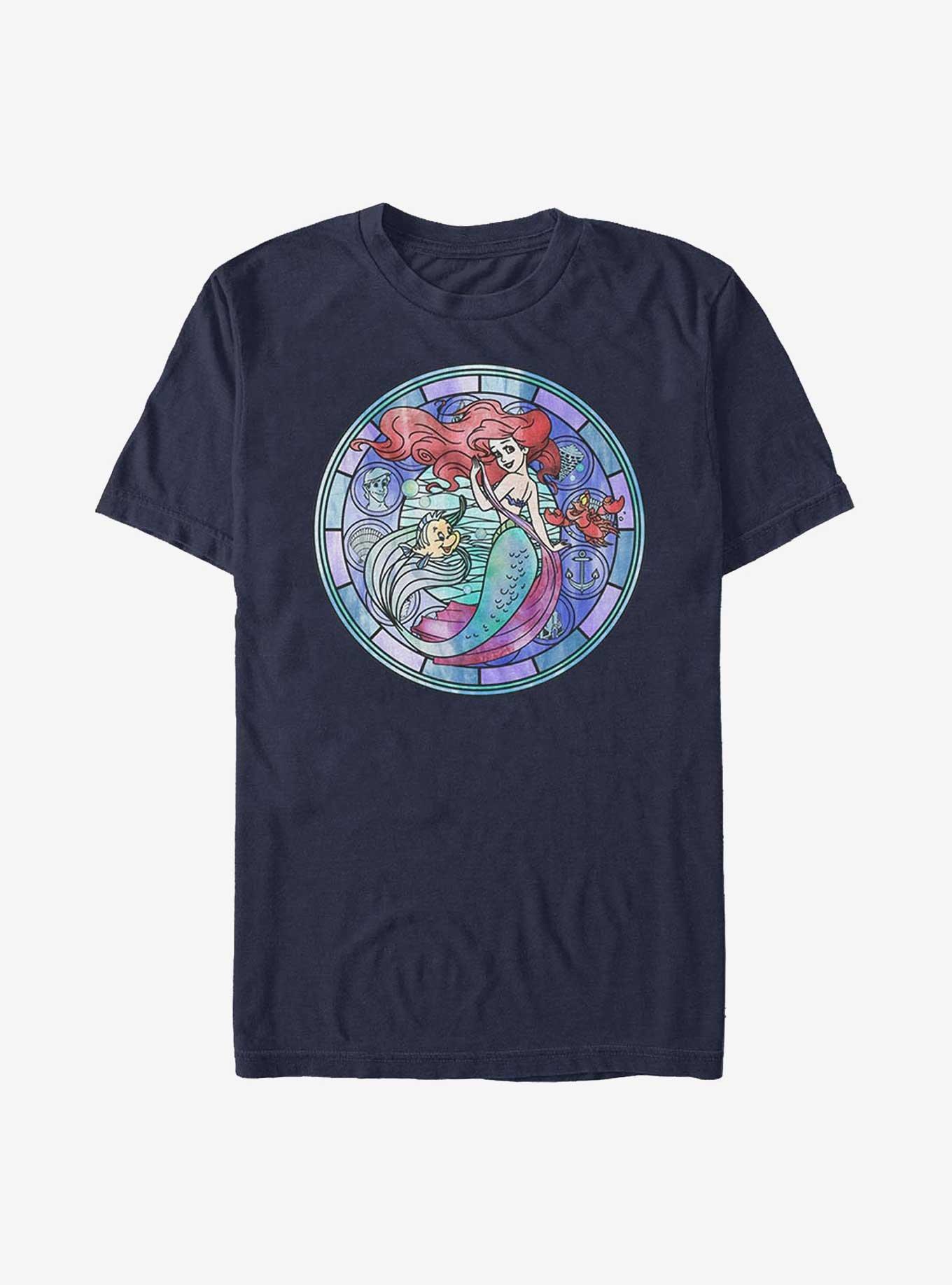 Disney The Little Mermaid Ariel Stained Glass T-Shirt, NAVY, hi-res