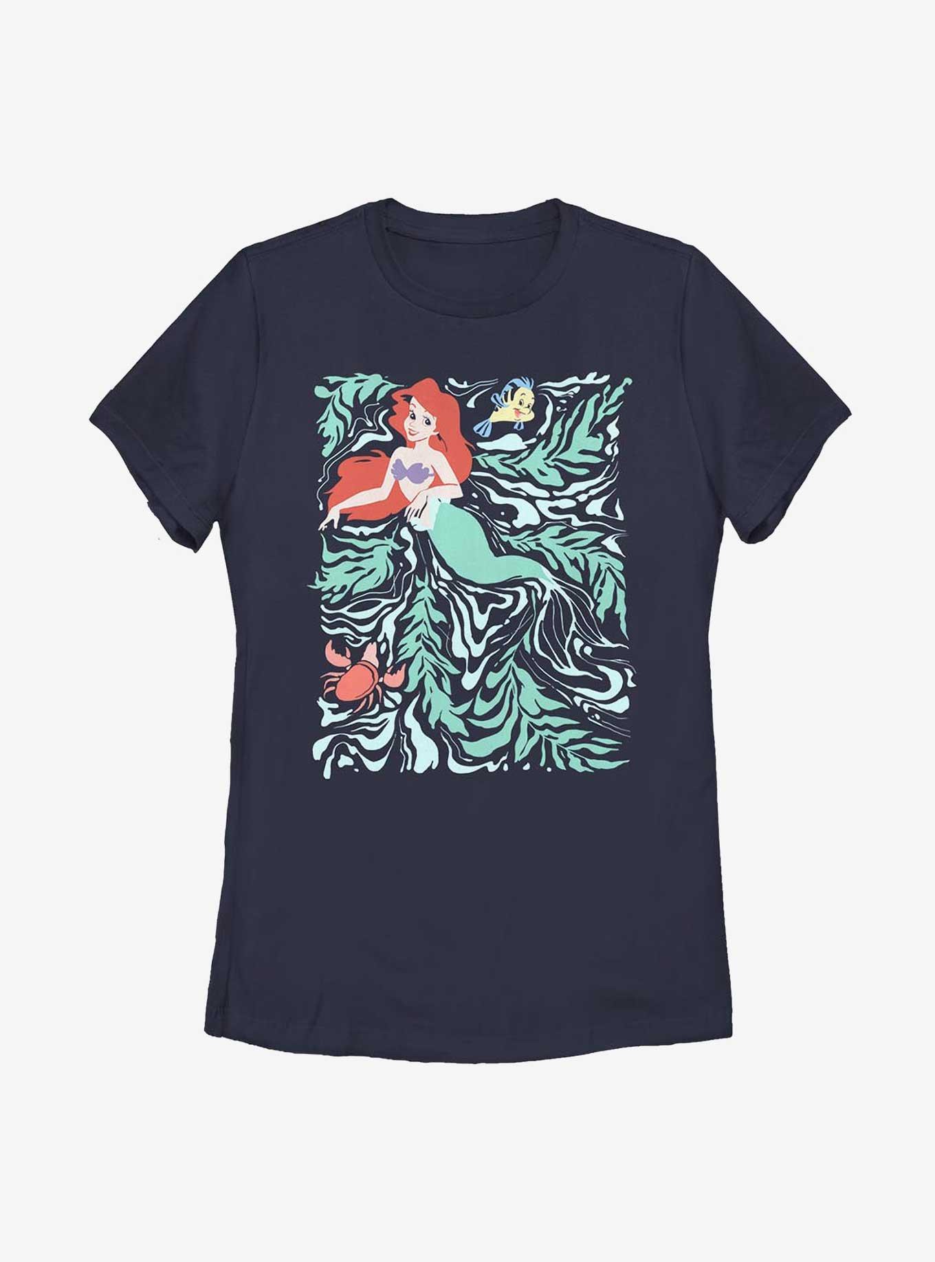Disney The Little Mermaid Swirly Mermaid Poster Womens T-Shirt, NAVY, hi-res