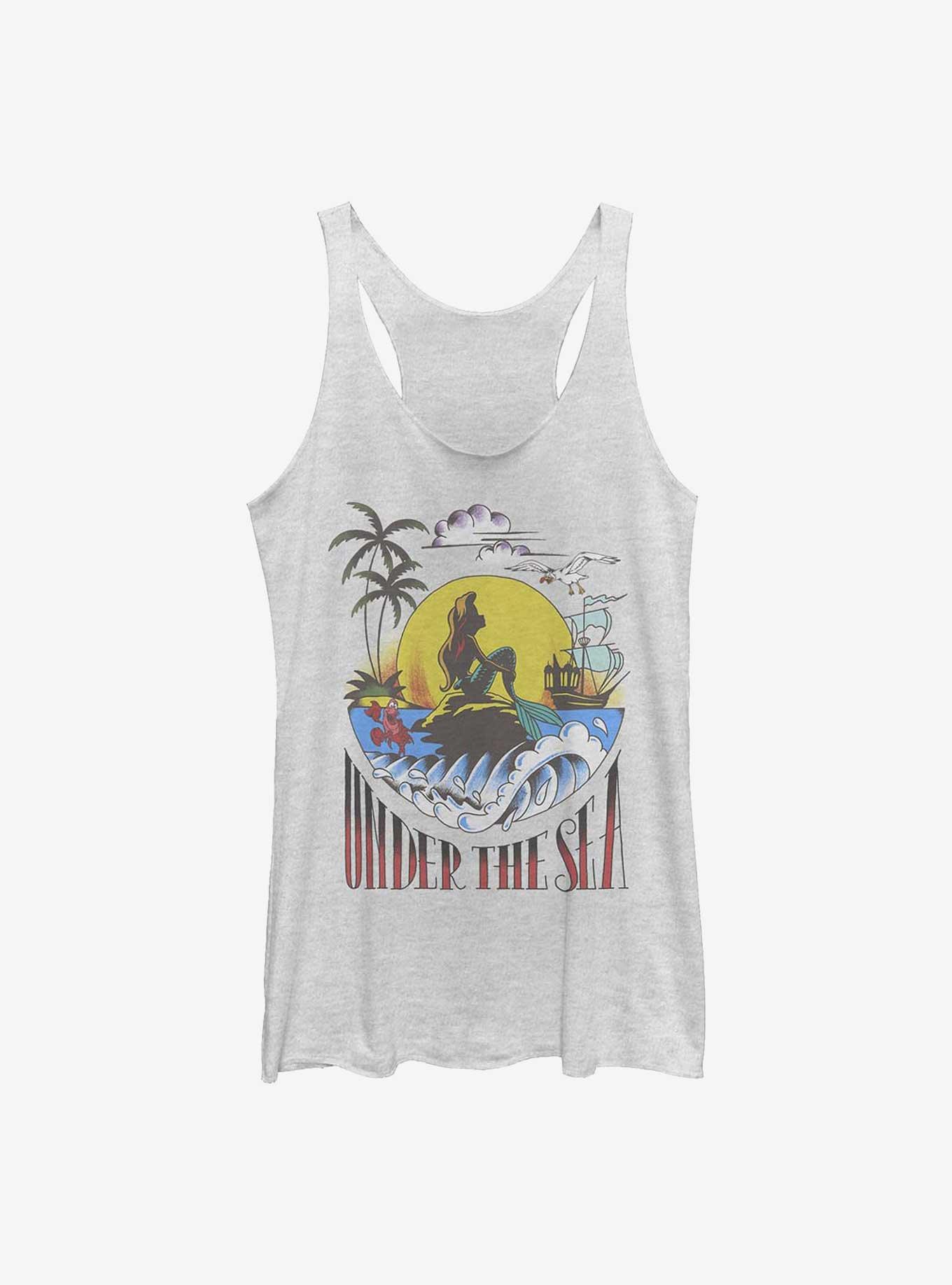 Disney The Little Mermaid Sunset Poster Womens Tank Top, WHITE HTR, hi-res view 1