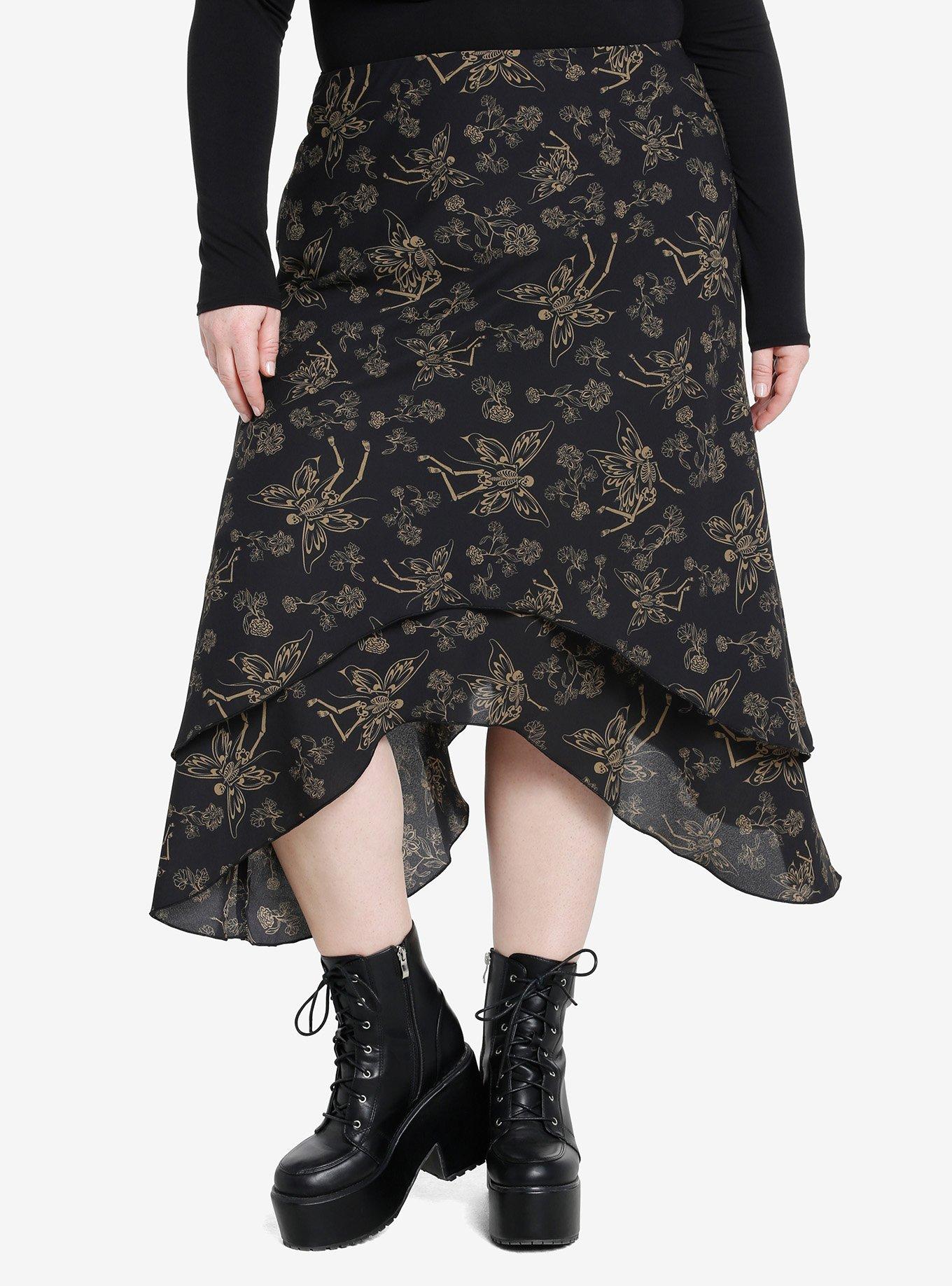 Sublime Black Floral Print Elasticated Plus Size Skirt