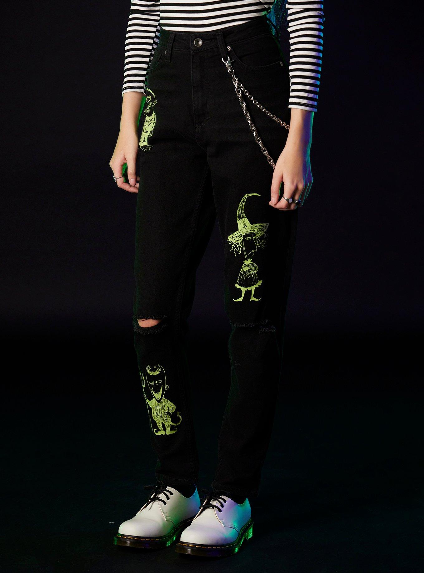 Her Universe The Nightmare Before Christmas Oogie Boogie & His Boys Glow-In-The-Dark Mom Jeans, GREEN, hi-res
