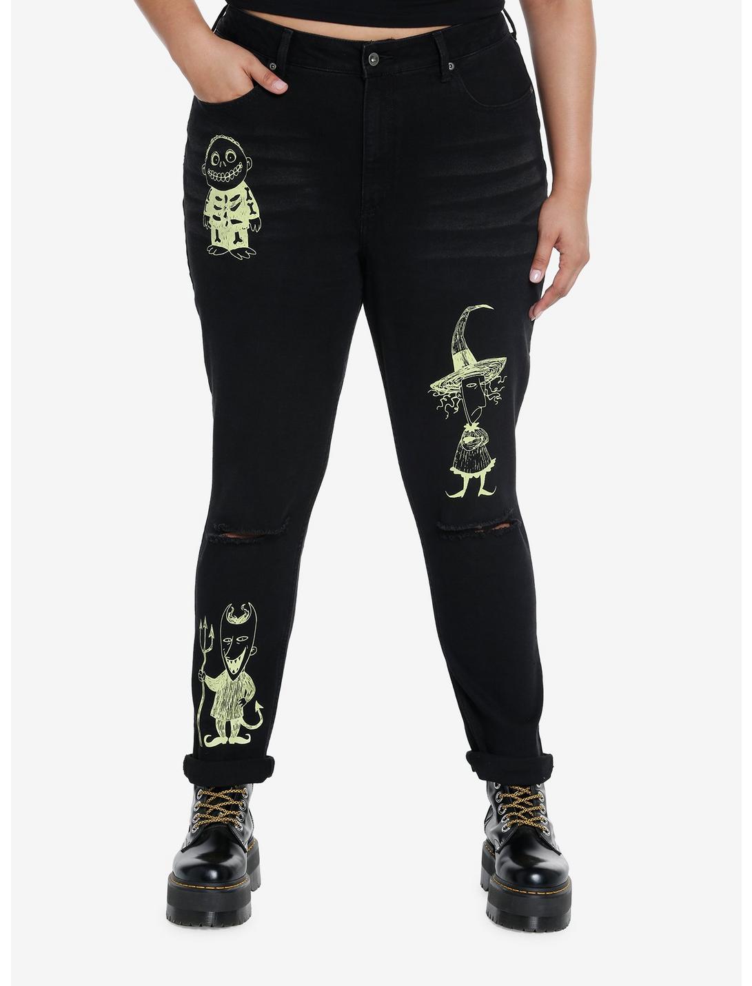 Her Universe The Nightmare Before Christmas Oogie Boogie & His Boys Glow-In-The-Dark Mom Jeans Plus Size, GREEN, hi-res