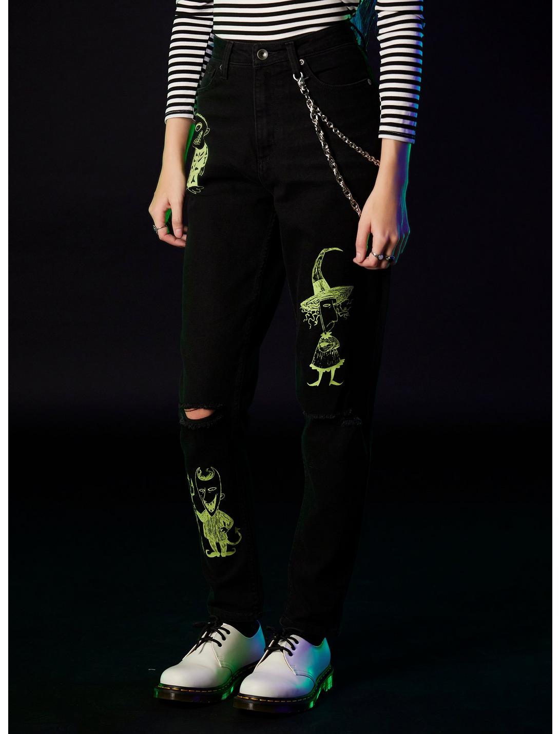 Her Universe The Nightmare Before Christmas Oogie Boogie & His Boys Glow-In-The-Dark Mom Jeans, BLACK, hi-res