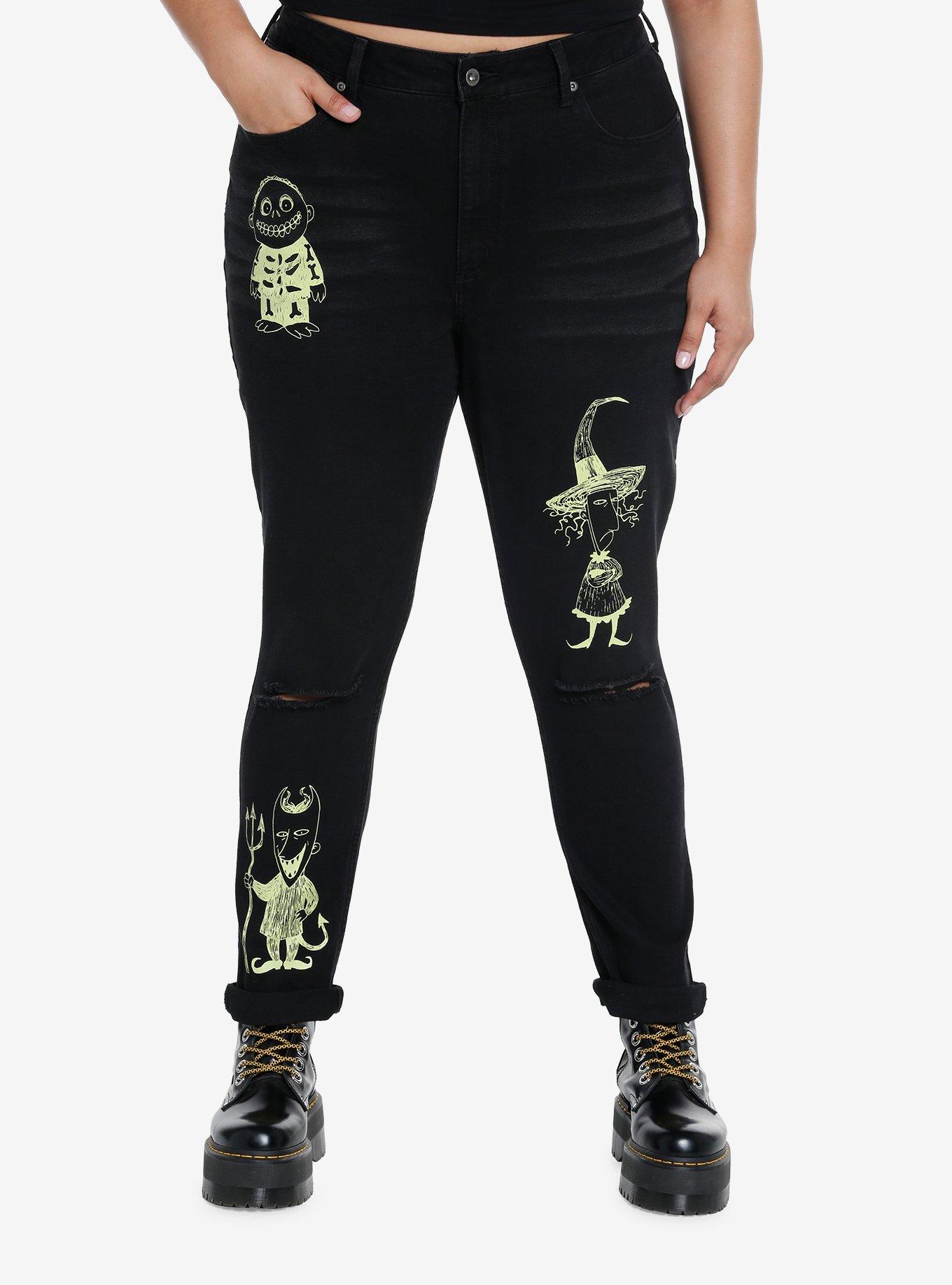 Her Universe The Nightmare Before Christmas Oogie Boogie & His Boys Glow-In-The-Dark Mom Jeans Plus Size, BLACK, hi-res