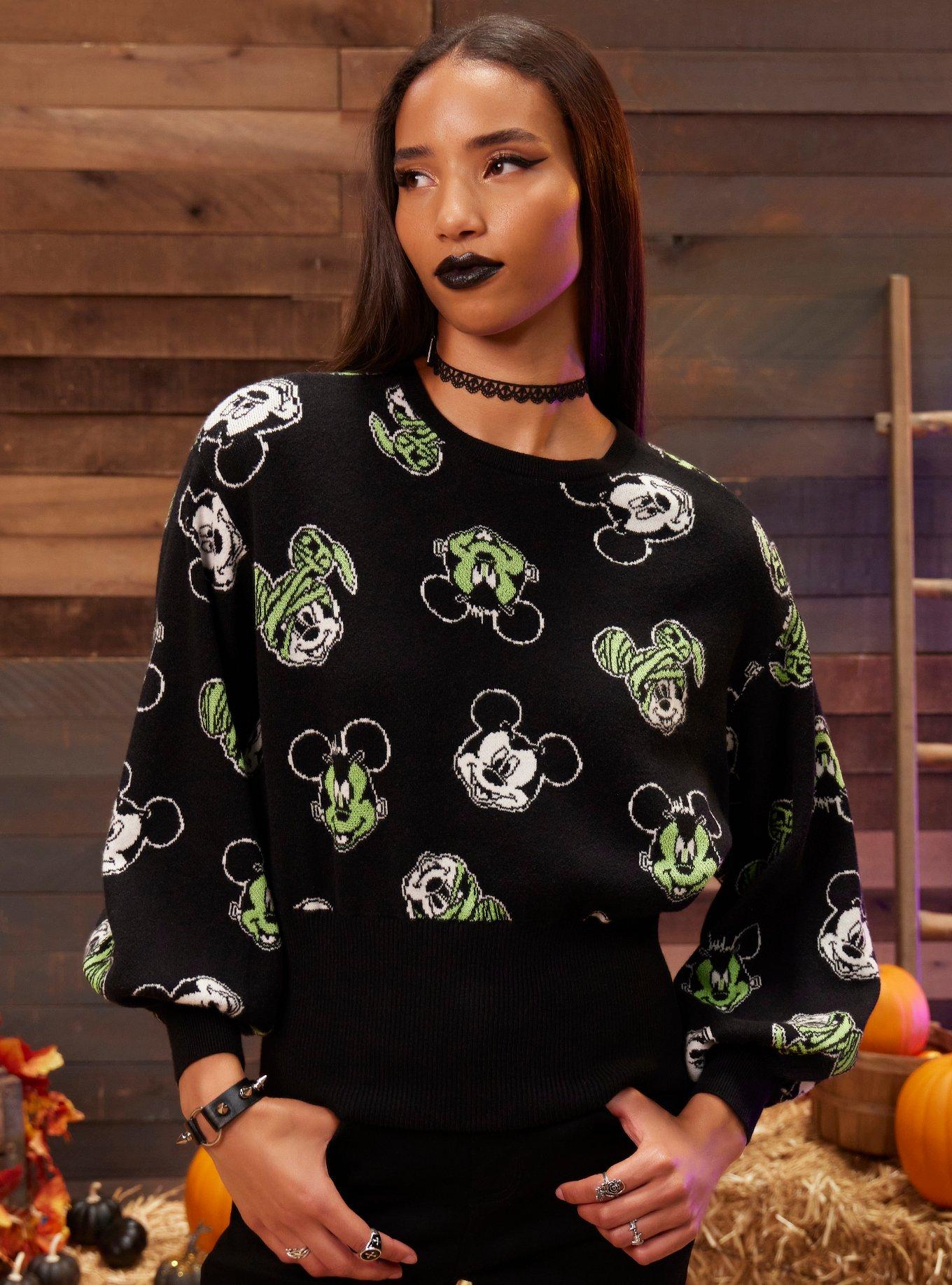 Her Universe Disney Halloween Mickey Mouse Glow-In-The-Dark Knit Sweater Her Universe Exclusive, BLACK, hi-res