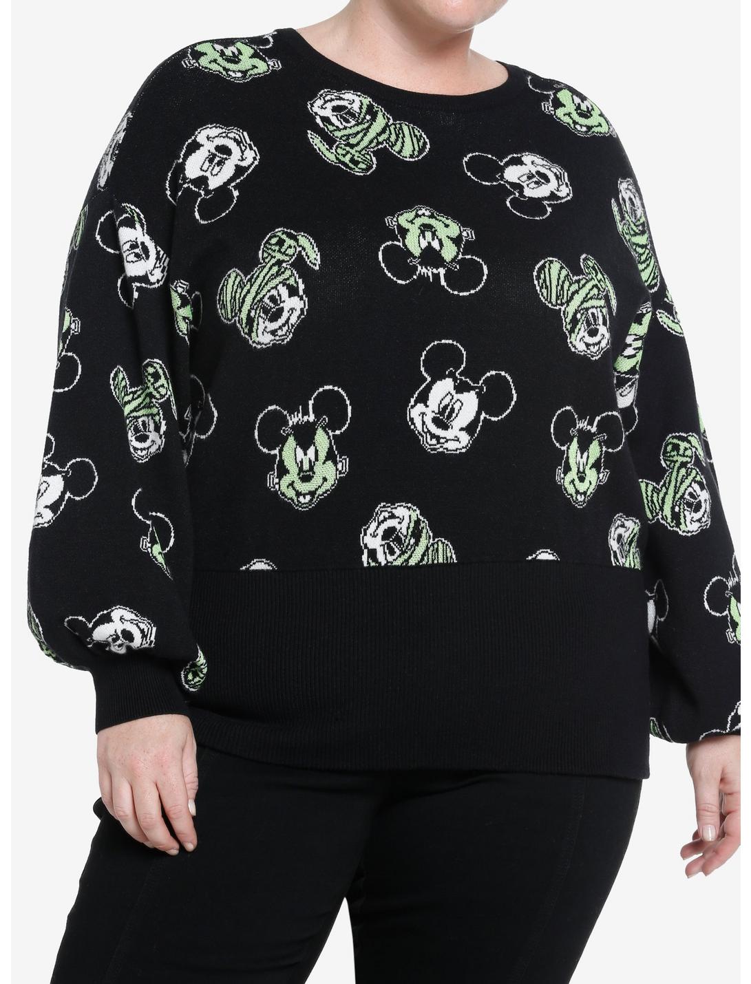 Her Universe Disney Halloween Mickey Mouse Glow-In-The-Dark Knit Sweater Plus Size Her Universe Exclusive, BLACK, hi-res