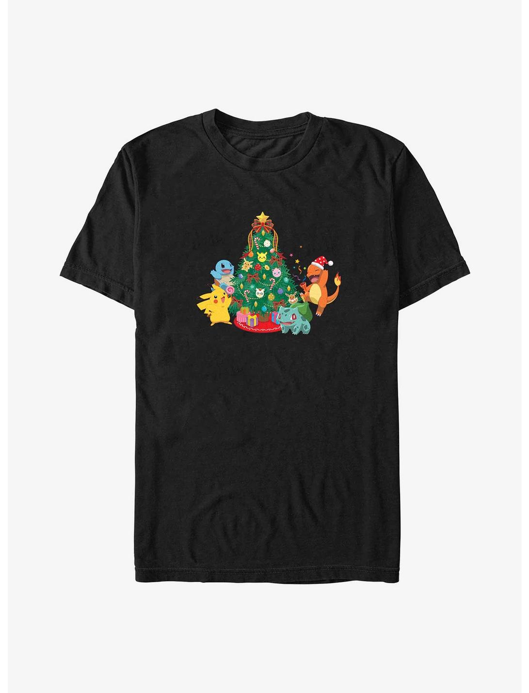 Pokemon Friends Around Christmas Tree Big & Tall T-Shirt, BLACK, hi-res
