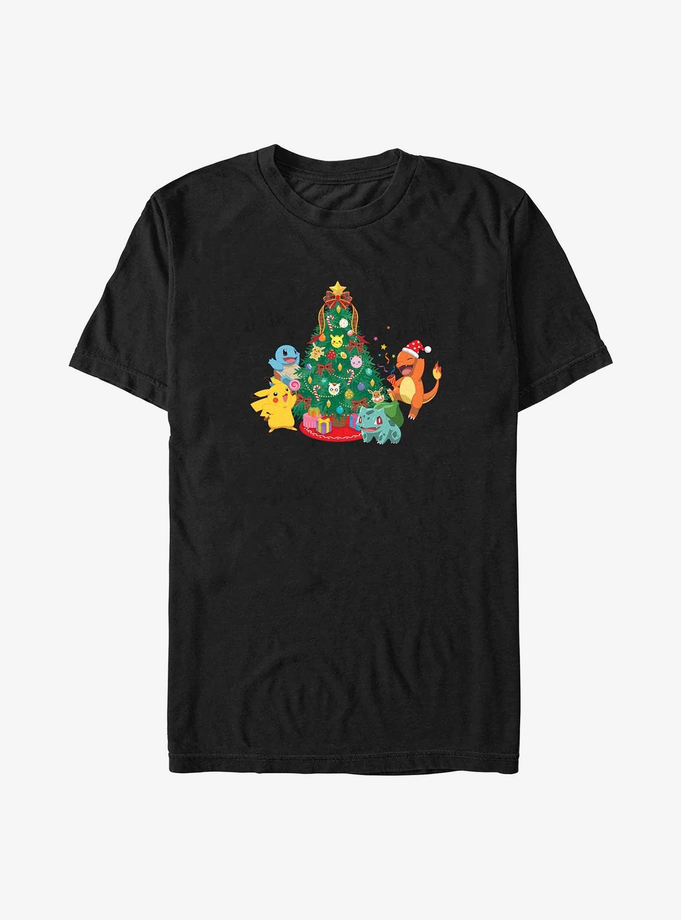 Pokemon Friends Around Christmas Tree Big & Tall T-Shirt, BLACK, hi-res