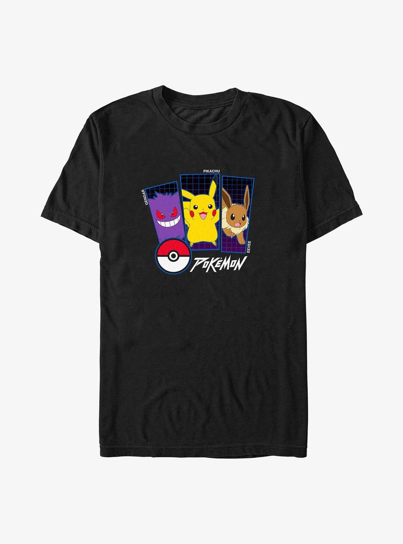 Pokemon Trio Gengar, Pikachu, and Eevee Big & Tall T-Shirt, BLACK, hi-res