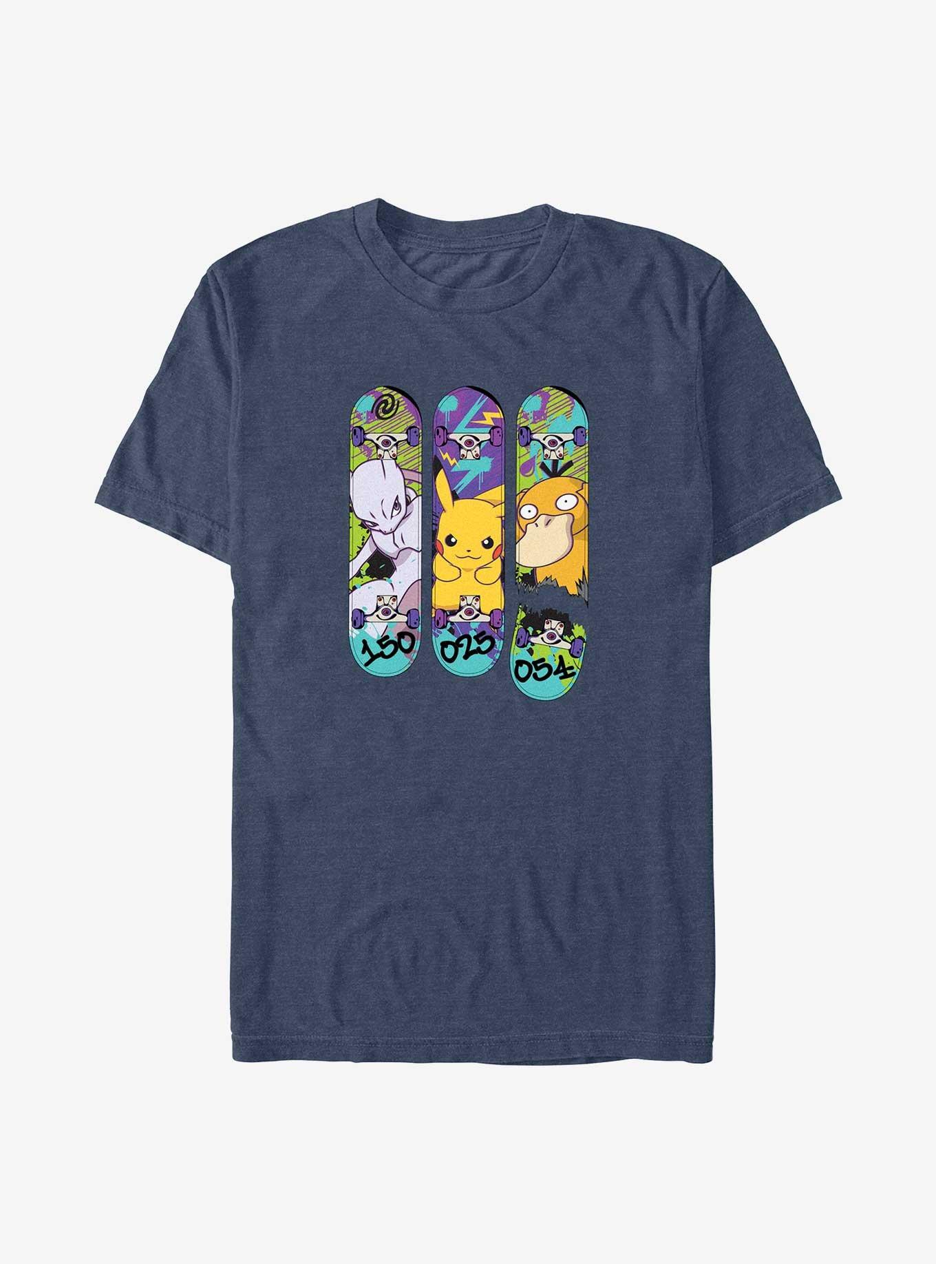 Pokemon MewTwo, Pikachu, and Psyduck Skateboard Deck Art Big & Tall T-Shirt, , hi-res