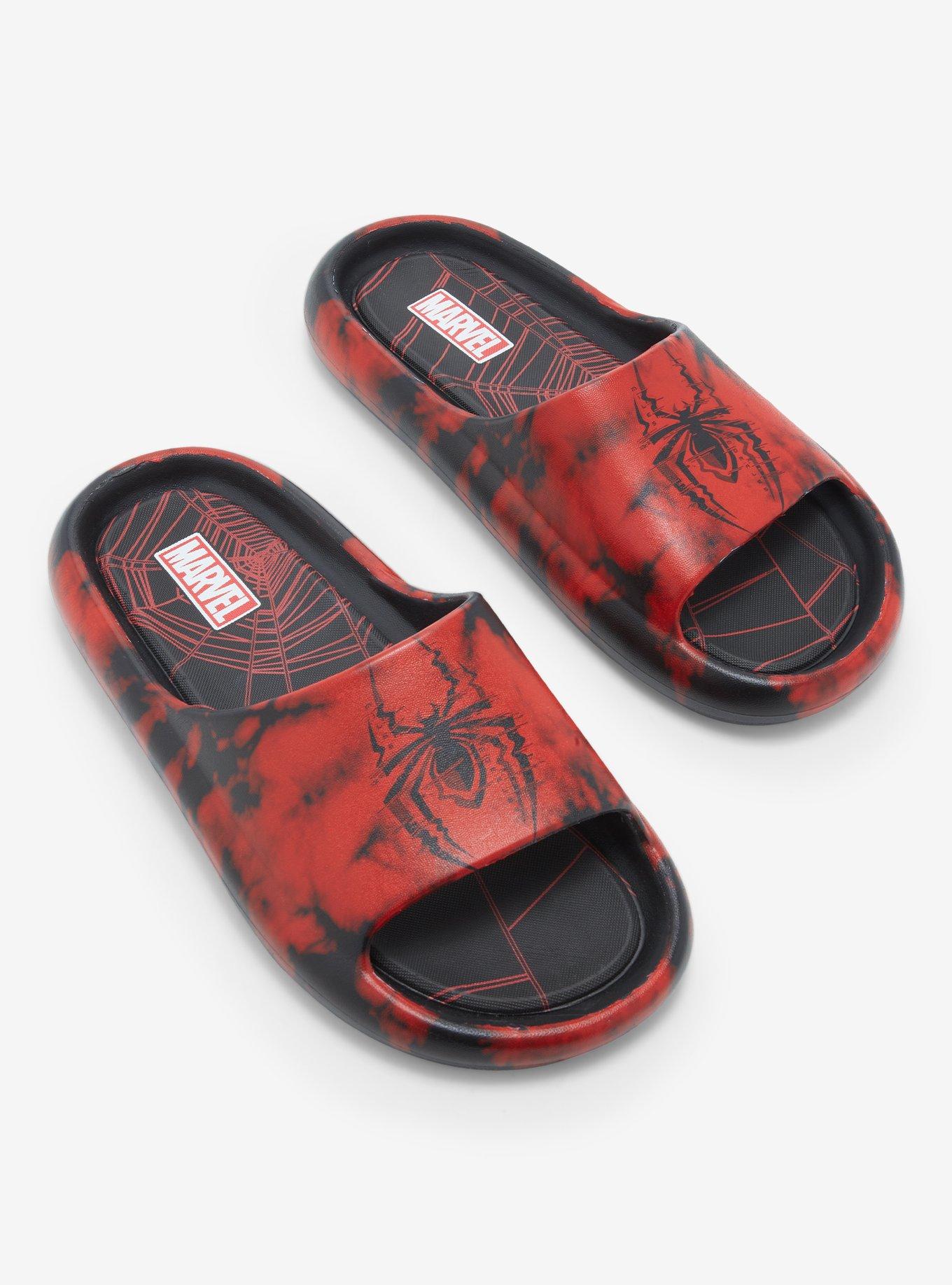 Marvel Spider-Man Tie-Dye Symbol Slides - BoxLunch Exclusive, BLACK, hi-res