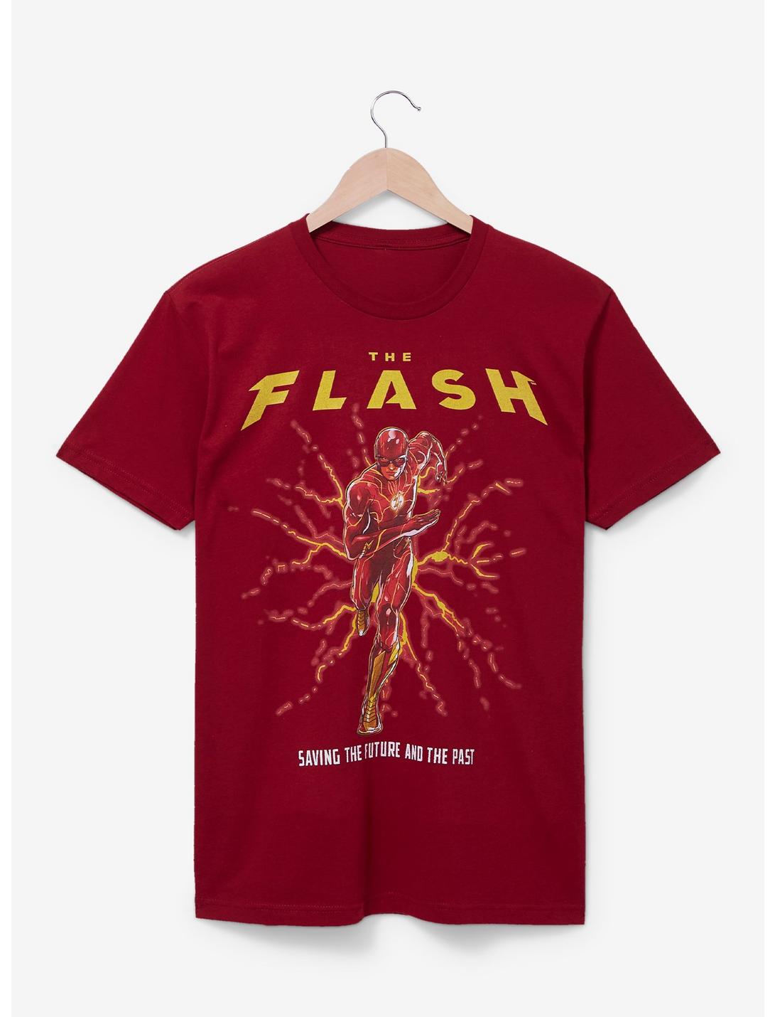 DC Comics The Flash Lightning Portrait T-Shirt - BoxLunch Exclusive, DARK RED, hi-res