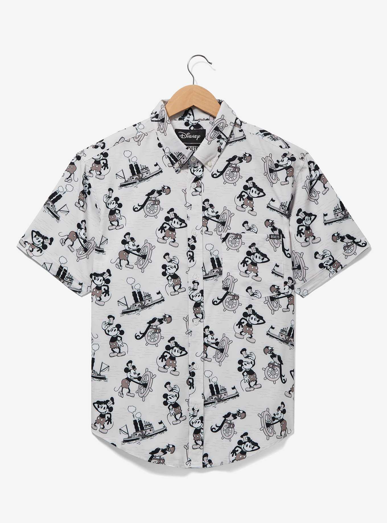 RSVLTS Disney Mickey Mouse Steamboat Willie Allover Print Woven Button-Up Top - BoxLunch Exclusive, , hi-res
