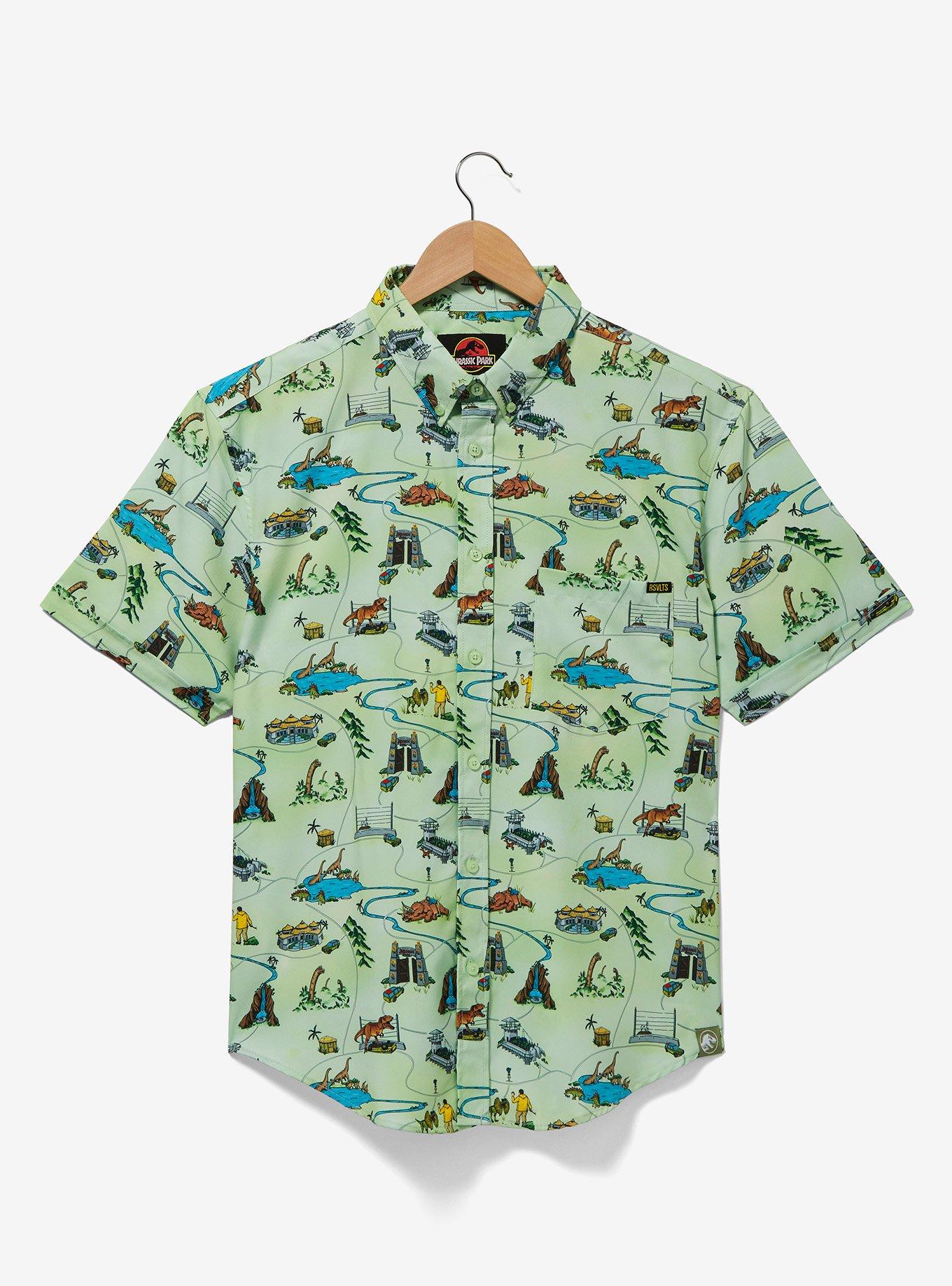Jurassic Park Scenes Allover Print Woven Button-Up - BoxLunch Exclusive, , hi-res