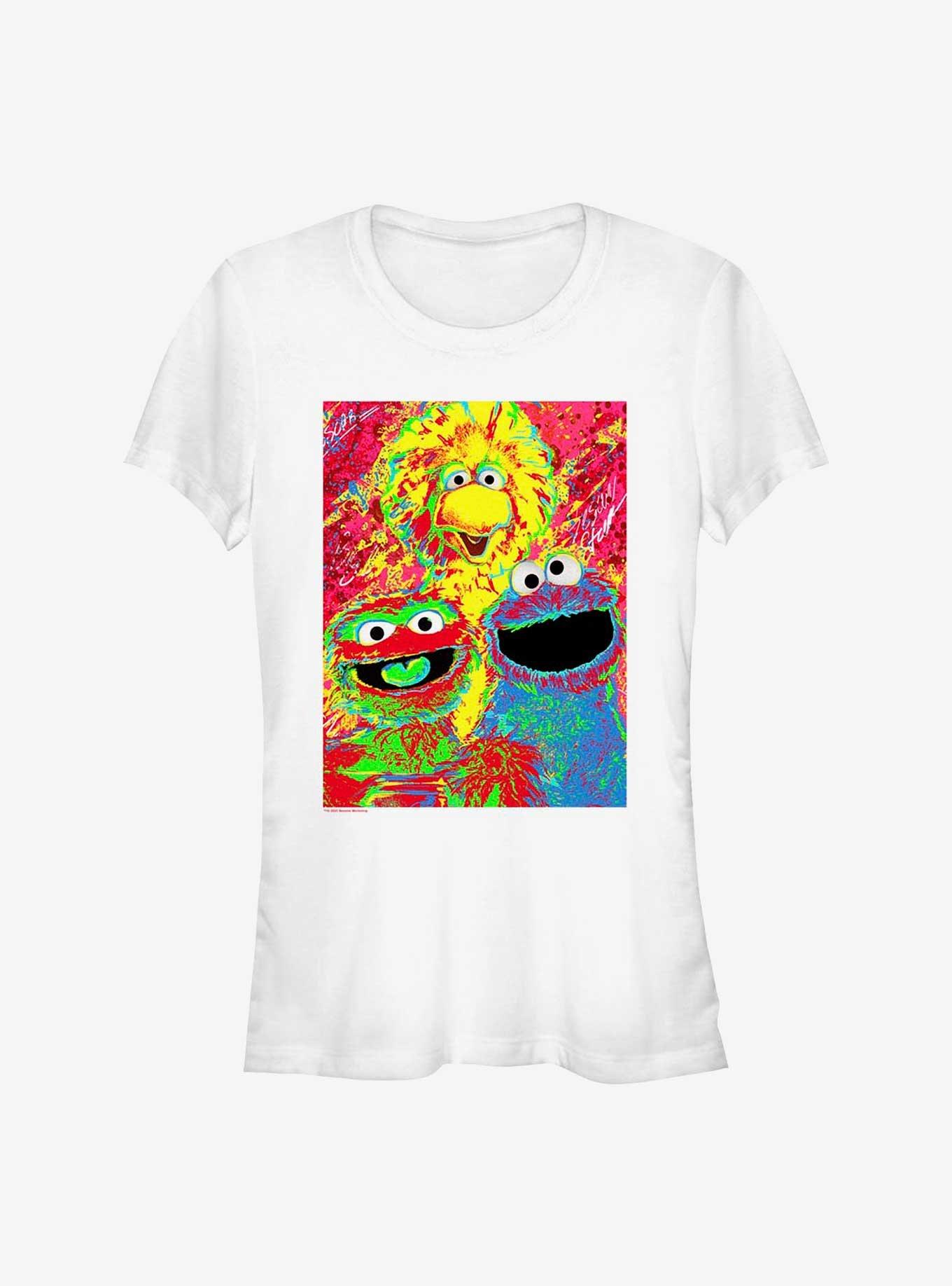 Sesame Street Big Bird, Oscar, and Cookie Monster Poster Girls T-Shirt, WHITE, hi-res
