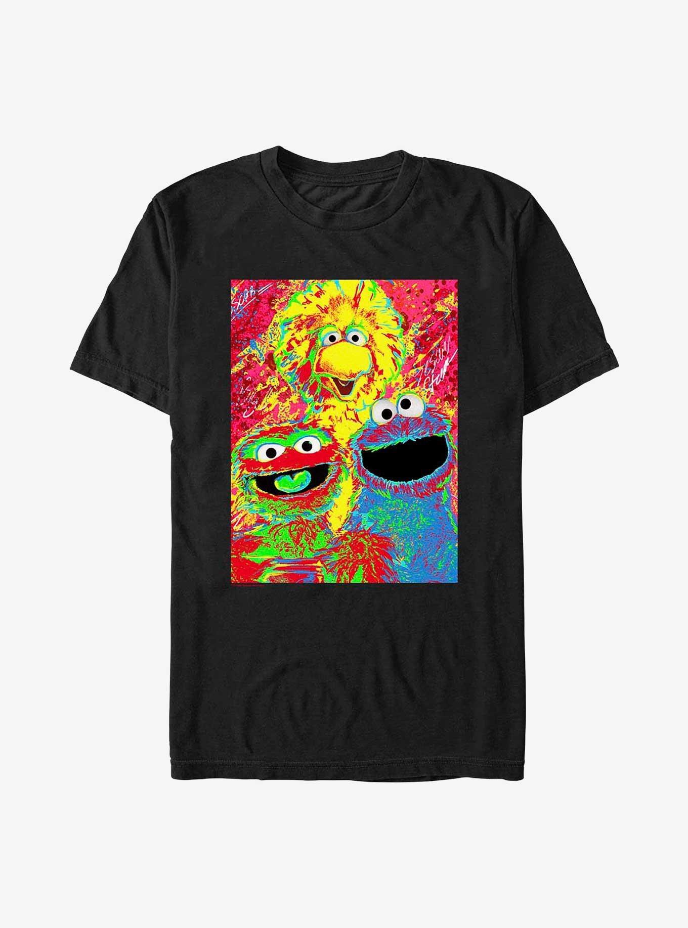 Sesame Street Big Bird, Oscar, and Cookie Monster Poster T-Shirt, BLACK, hi-res