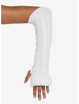 White Faux Fur Knit Arm Warmers, , hi-res