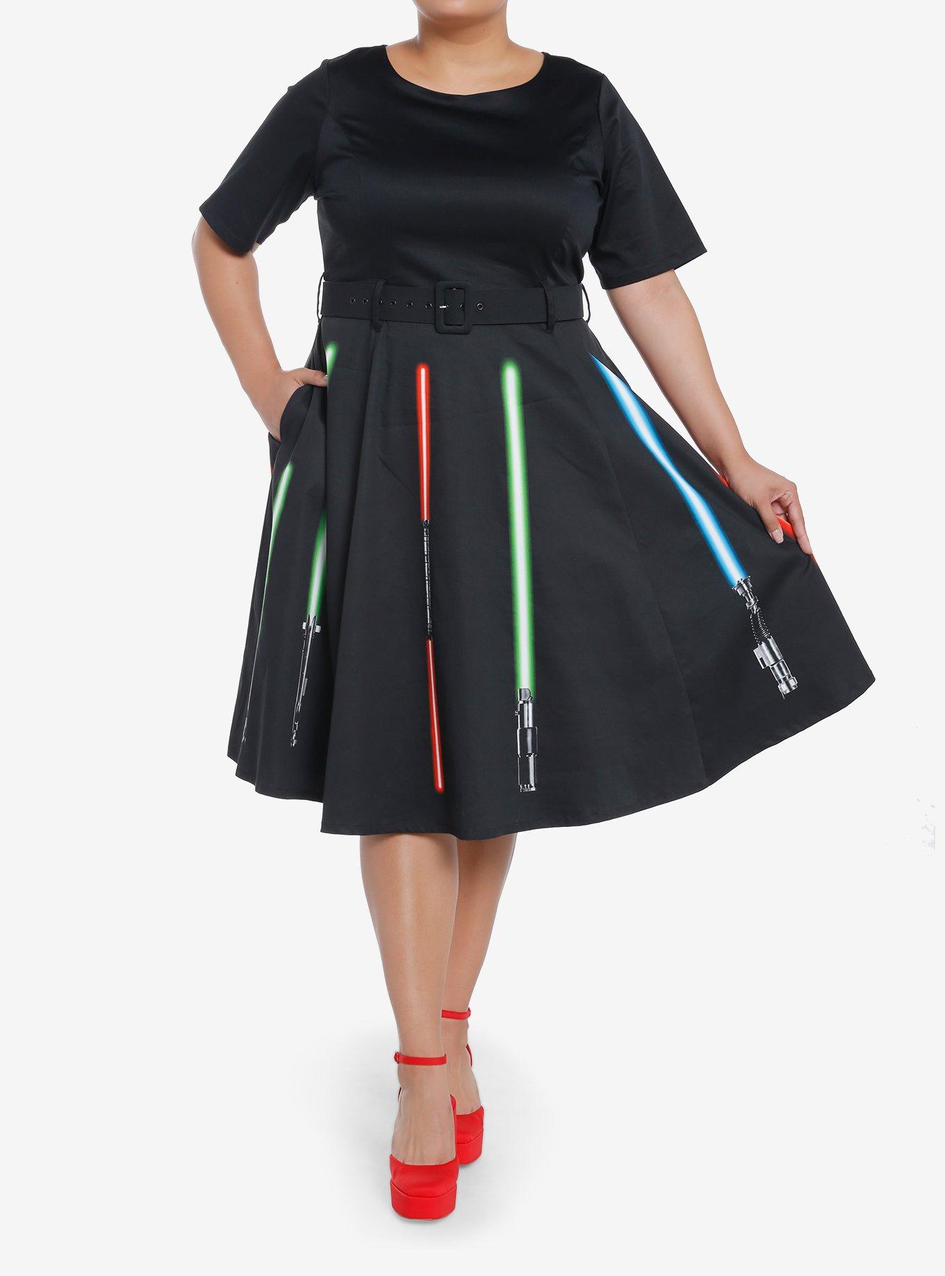 Her Universe Star Wars: The Clone Wars Lightsabers Retro Dress Plus Size Her Universe Exclusive, MULTI, hi-res