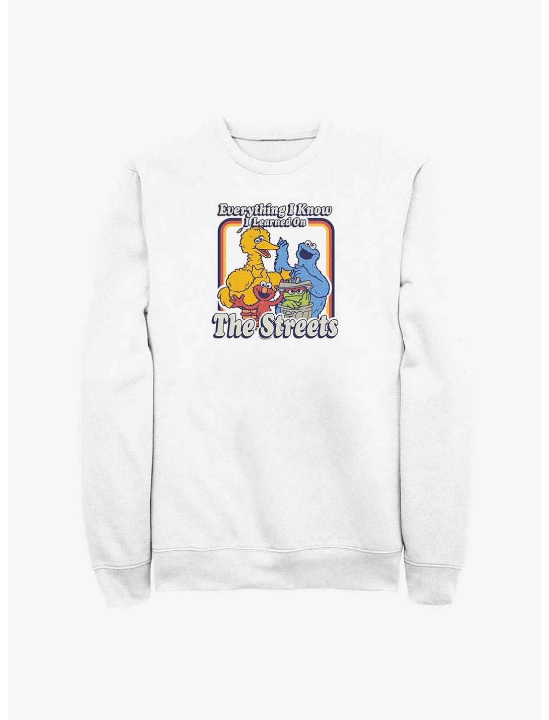 Sesame Street Everything I Know I Learned On The Streets Sweatshirt, WHITE, hi-res