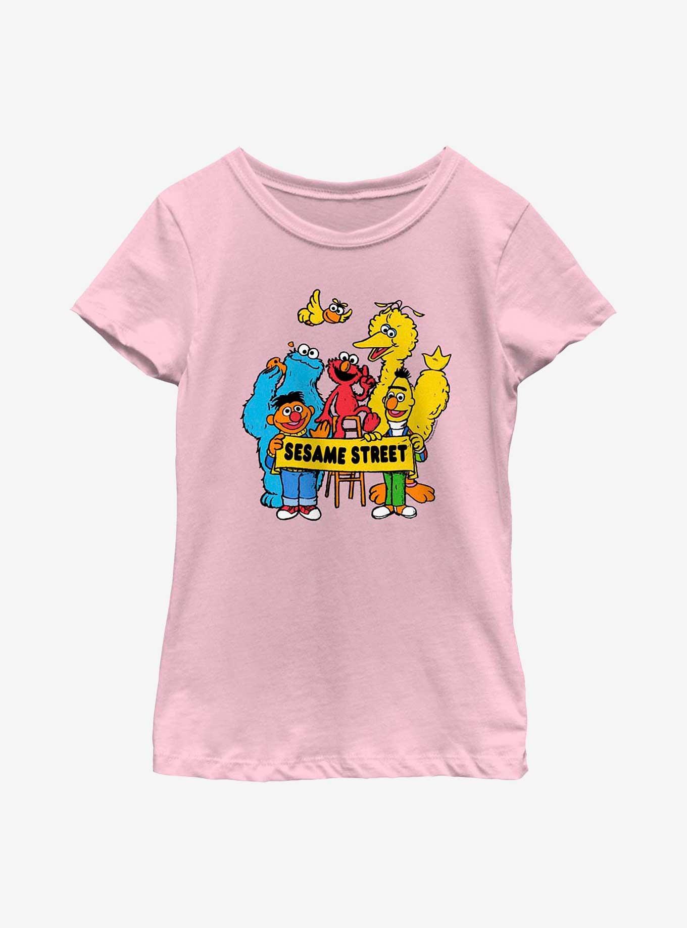 Sesame Street Banner Group Youth Girls T-Shirt, PINK, hi-res