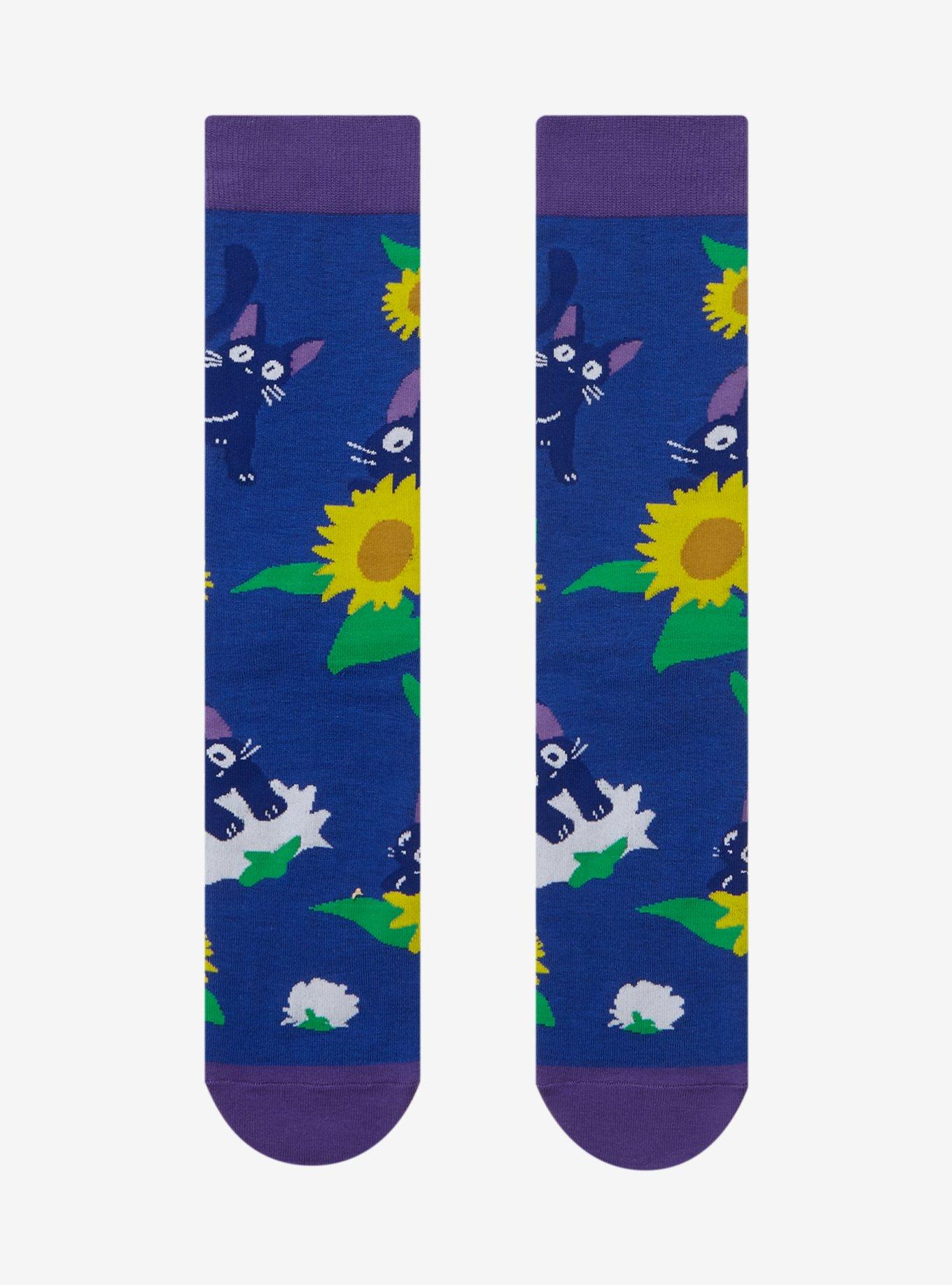 Studio Ghibli Kiki's Delivery Service Jiji & Flowers Allover Print Crew Socks - BoxLunch Exclusive, , hi-res