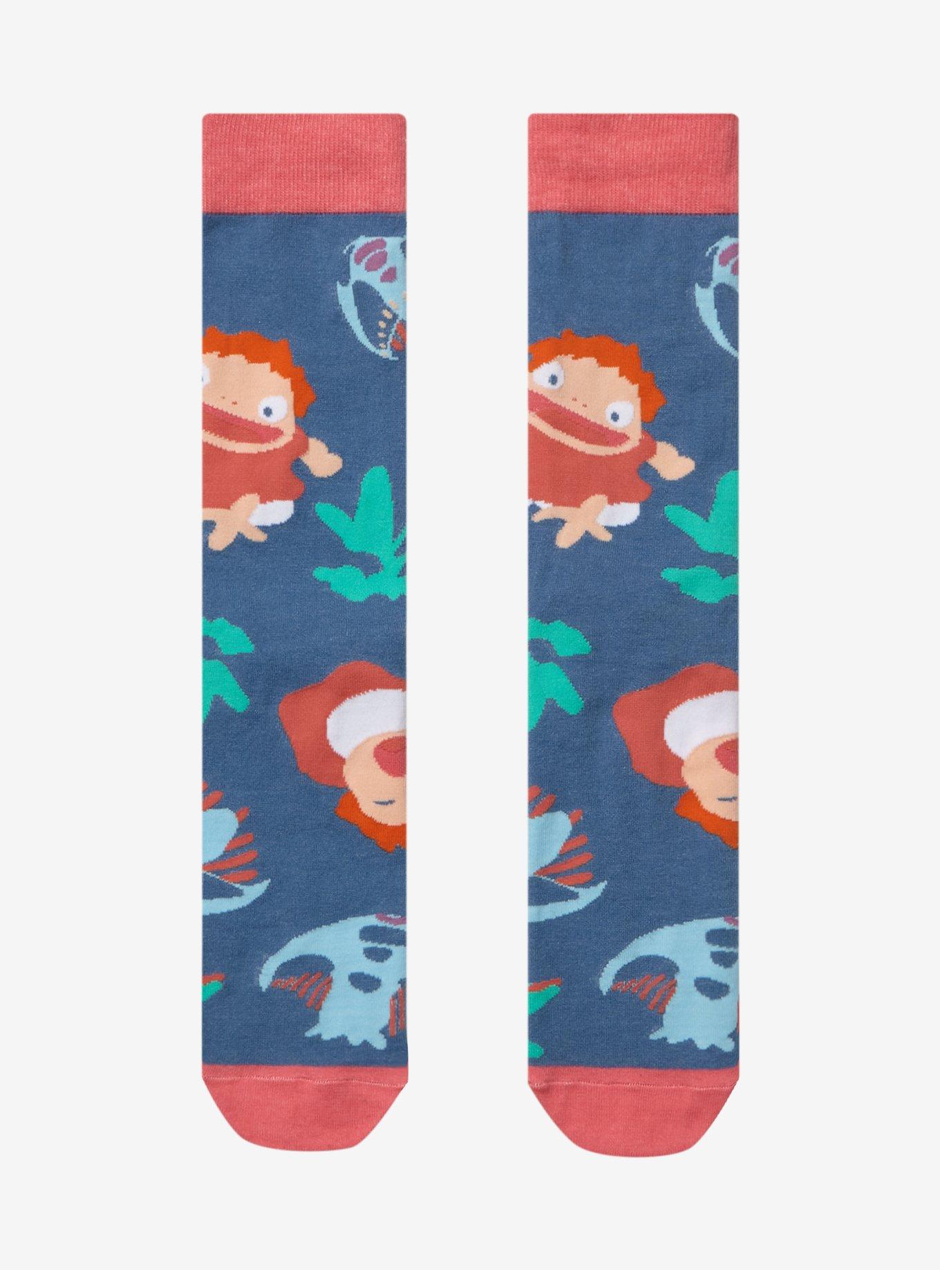 Studio Ghibli Ponyo Jellyfish & Ponyo Allover Print Crew Socks - BoxLunch Exclusive, , hi-res