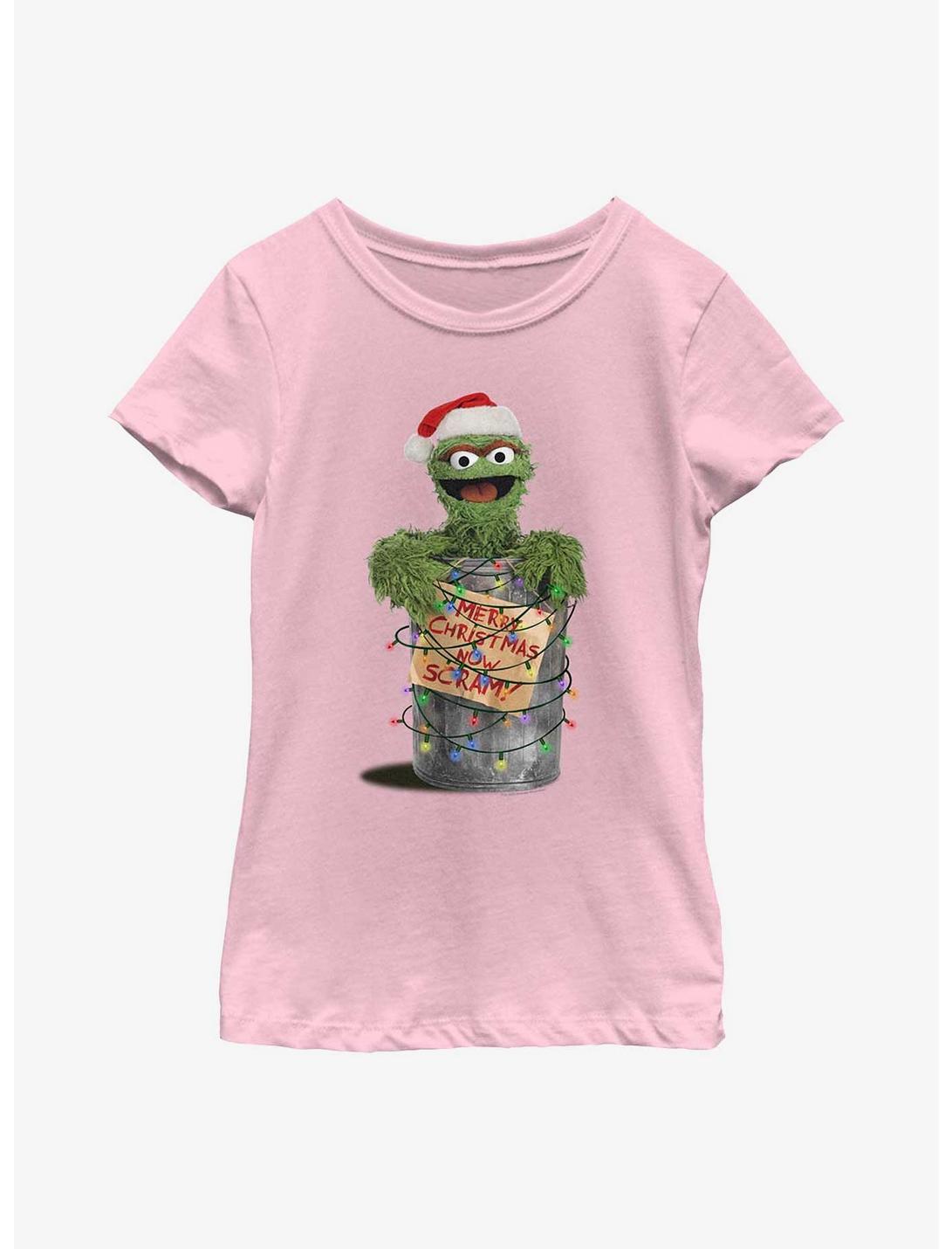 Sesame Street Oscar the Grouch Merry Christmas Now Scram Youth Girls T-Shirt, PINK, hi-res