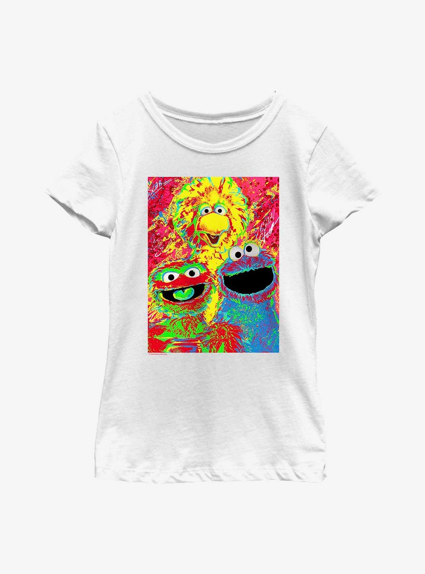 Sesame Street Big Bird, Oscar, and Cookie Monster Poster Youth Girls T-Shirt, WHITE, hi-res
