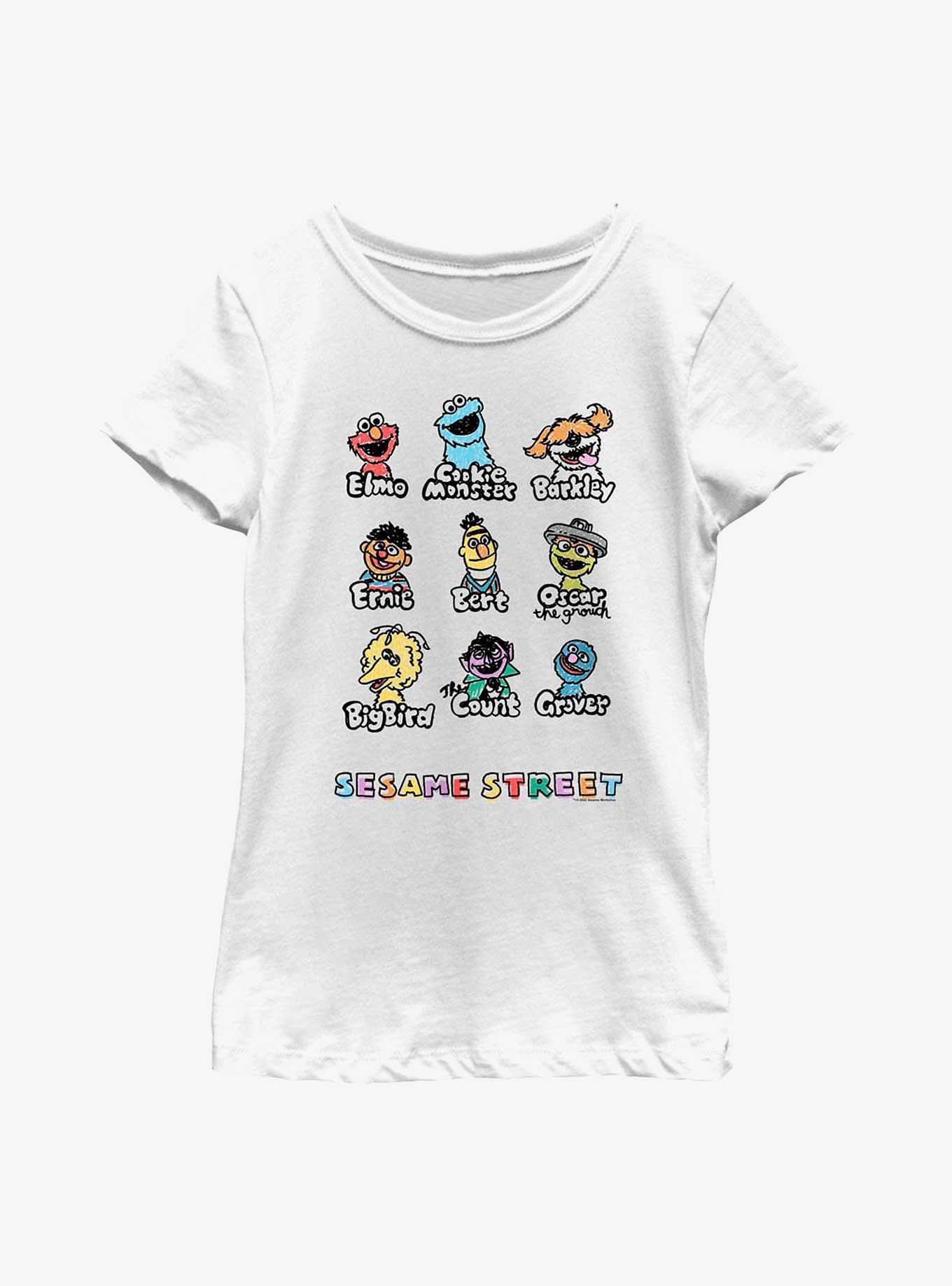 Sesame Street Puppet Faces Youth Girls T-Shirt, WHITE, hi-res