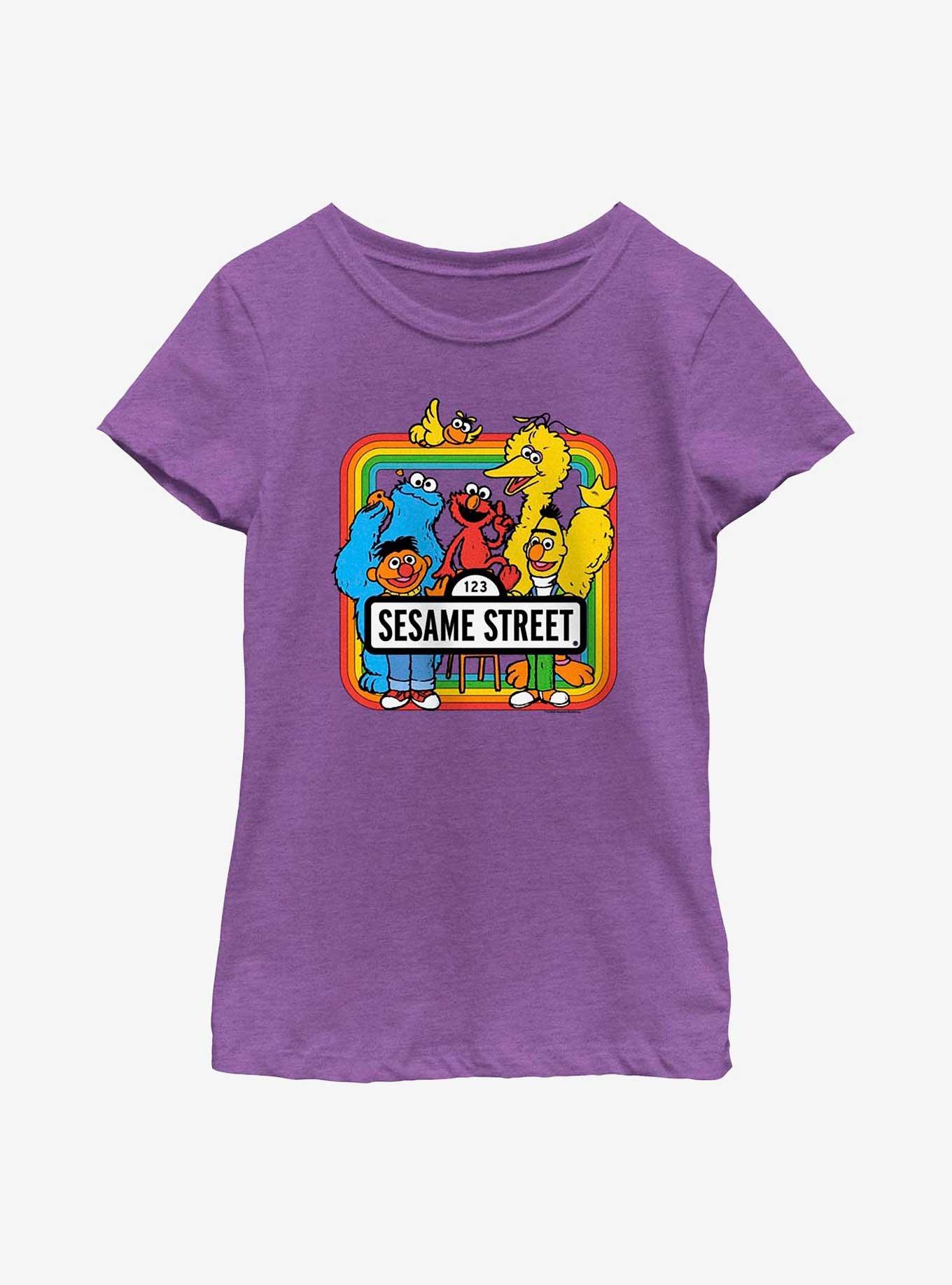 Sesame Street Rainbow Box Youth Girls T-Shirt, PURPLE BERRY, hi-res