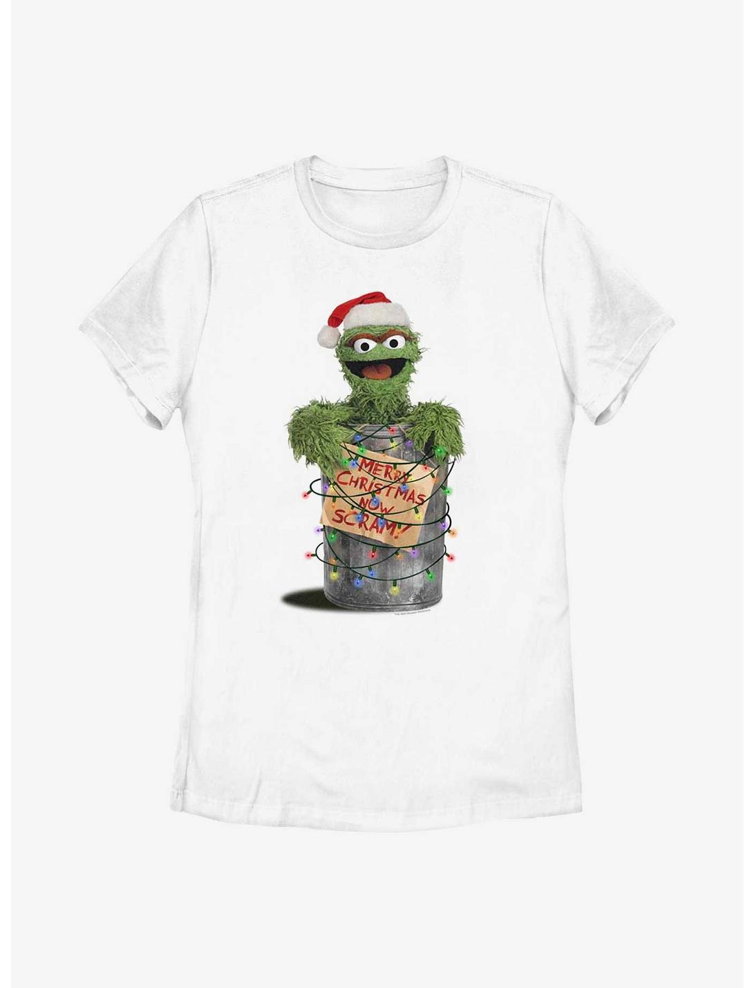 Sesame Street Oscar the Grouch Merry Christmas Now Scram Womens T-Shirt, WHITE, hi-res