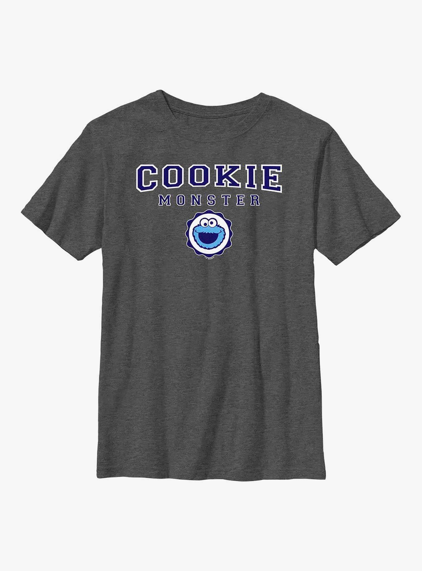 Sesame Street Cookie Monster Cookie Badge Youth T-Shirt, CHAR HTR, hi-res