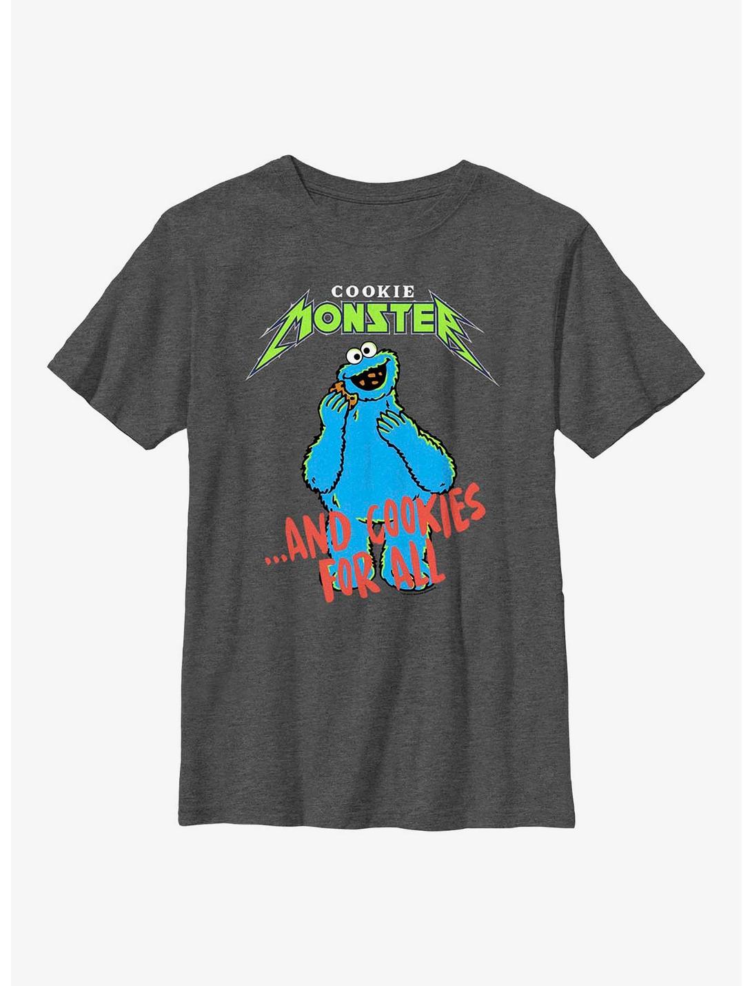 Sesame Street Cookie Monster and Cookies For All Youth T-Shirt, CHAR HTR, hi-res