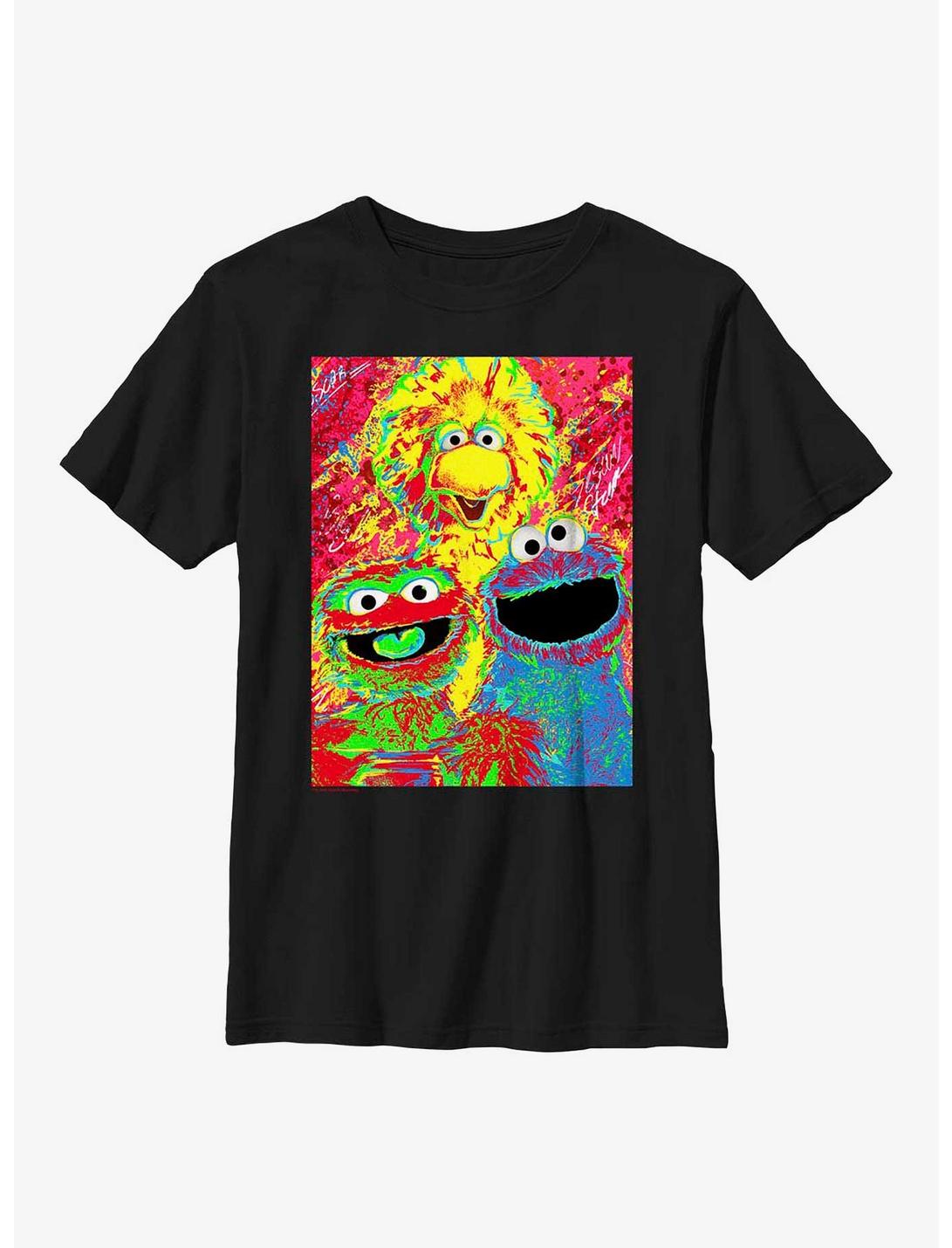 Sesame Street Big Bird, Oscar, and Cookie Monster Poster Youth T-Shirt, BLACK, hi-res